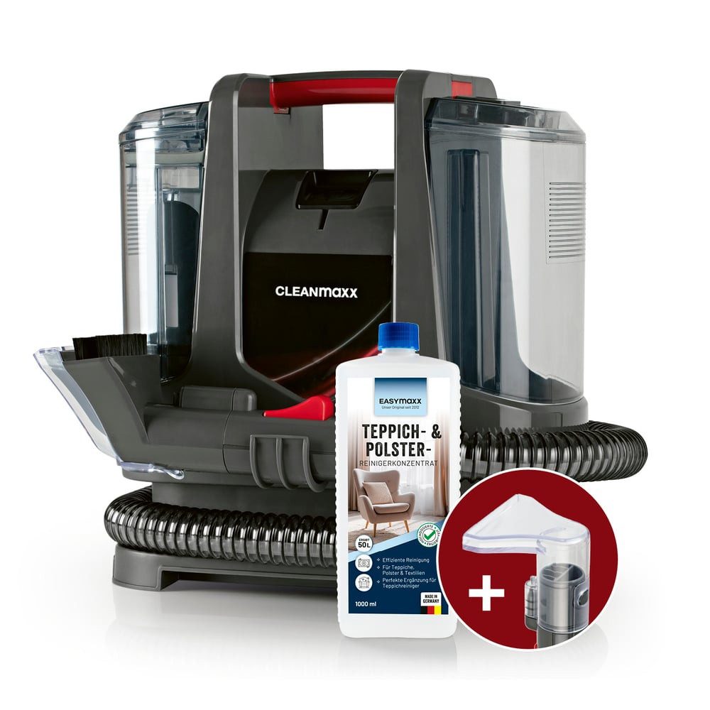 CLEANmaxx Teppichreinigungsgerät Polster- & Teppichreiniger 400W anthrazit/rot, 400 W, mit Frisch- & Brauchwassertank und Shampoo
