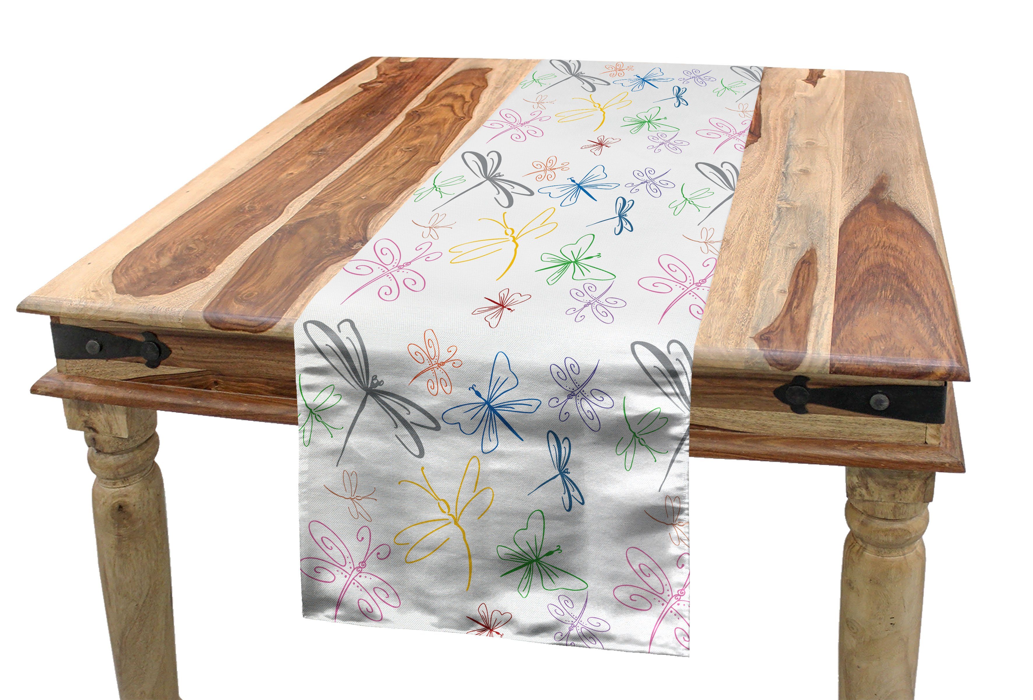Abakuhaus Tischläufer Esszimmer Küche Rechteckiger Dekorativer Tischläufer, Libelle Doodle Stil Bugs