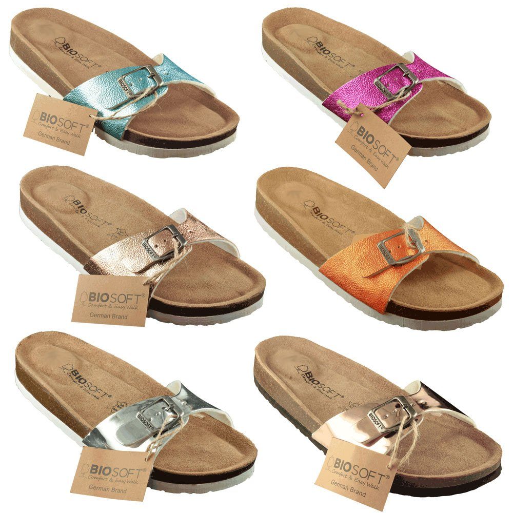 Biosoft Comfort & Easy Walk Biosoft Flache Sandalen Damen Sommer Mila, Damen Schuhe Sommer Sandal Sandale Silber