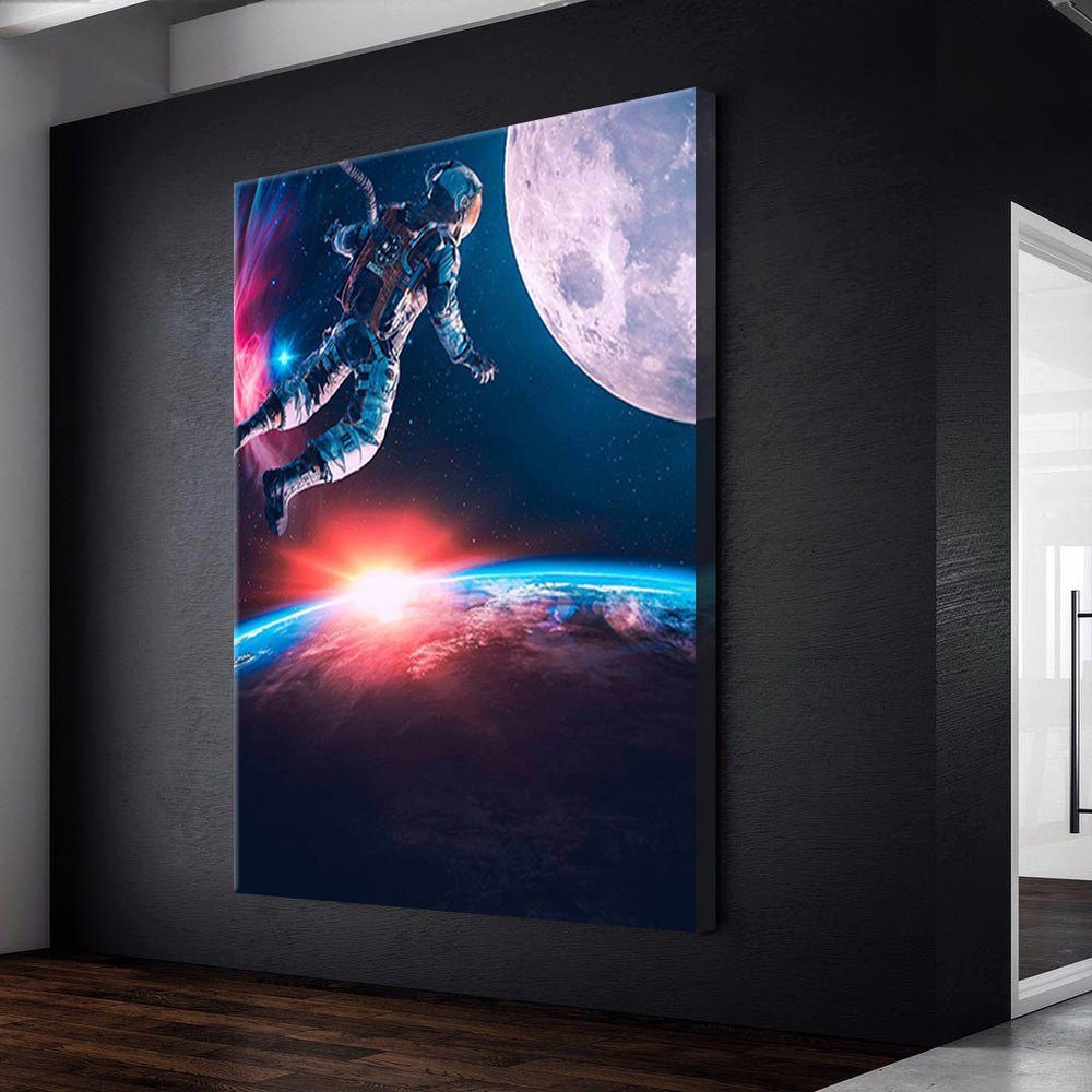 Wandbild View ohne Rahmen rot Himmel blau Astronaut Galaxy rosa View, Universum Leinwandbild Astronaut DOTCOMCANVAS®