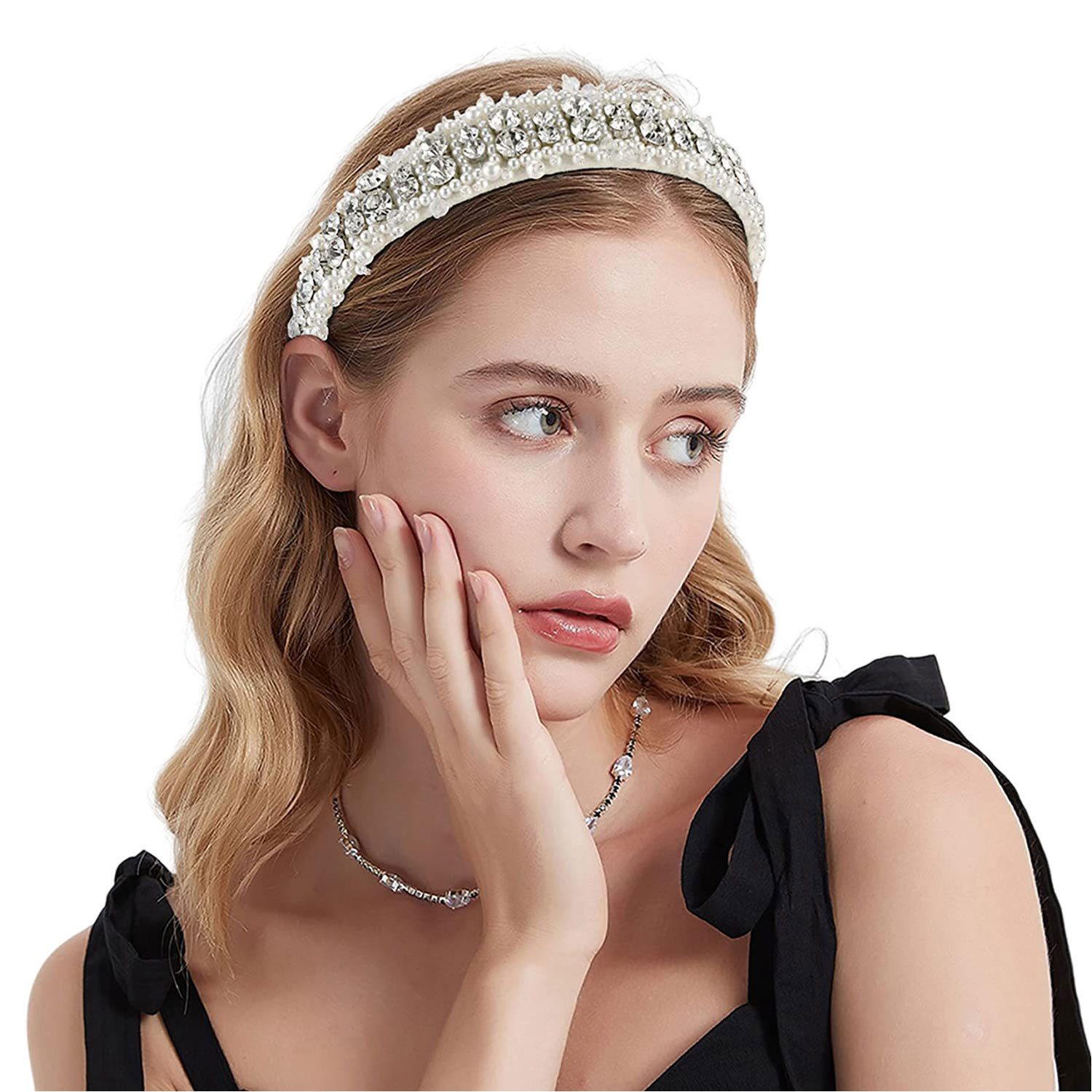 Haargummi Damen Breit Haarband Strasssteinen Haarschmuck Hochzeit Haarreifen