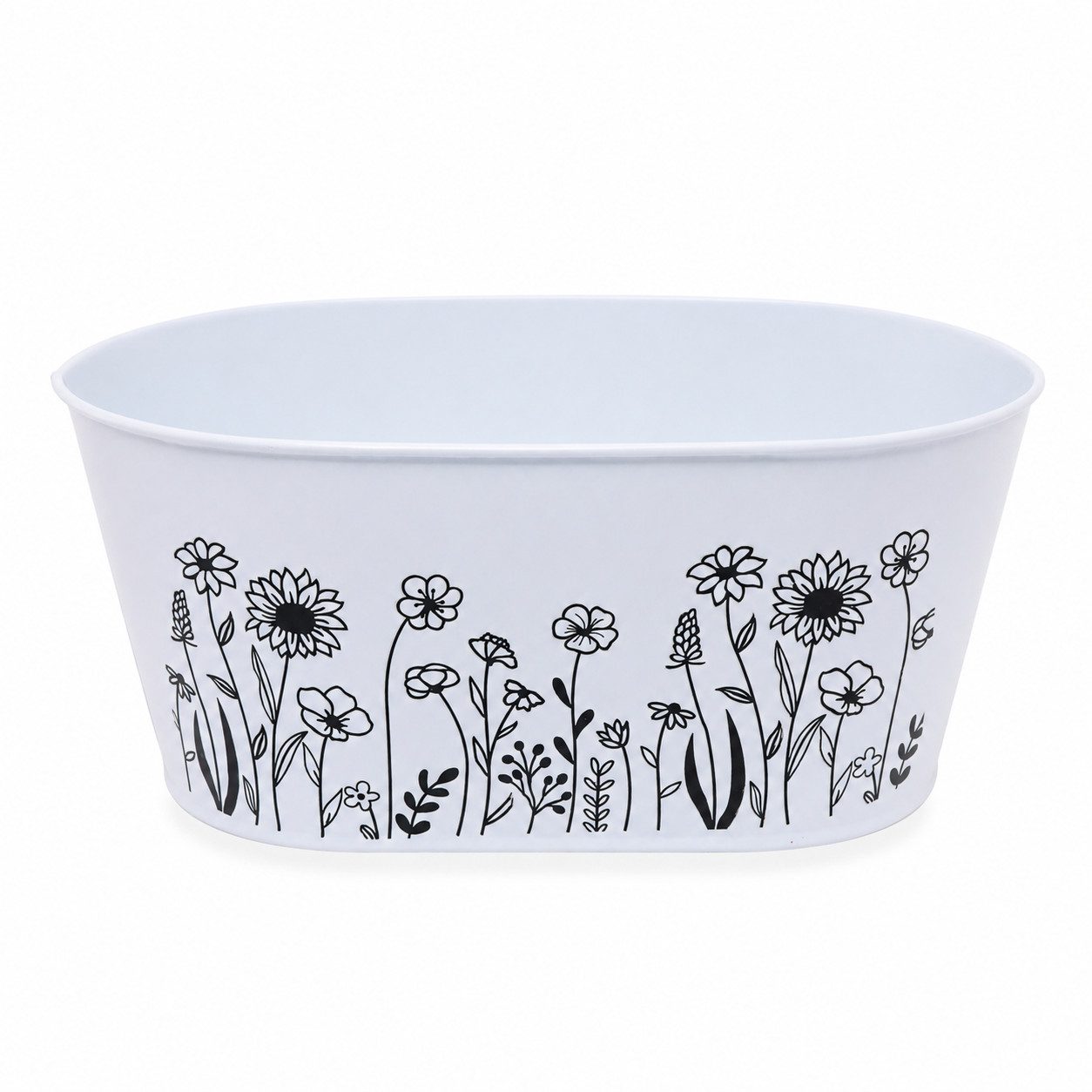 finehomegarden Blumentopf Jardiniere Metall mit Blumenmotiv Weiß 22cm oder 24cm Pflanzgefäß (1 St), Blumenkasten, Fensterbank, Balkon & Wohnbereich 2Größen wählbar