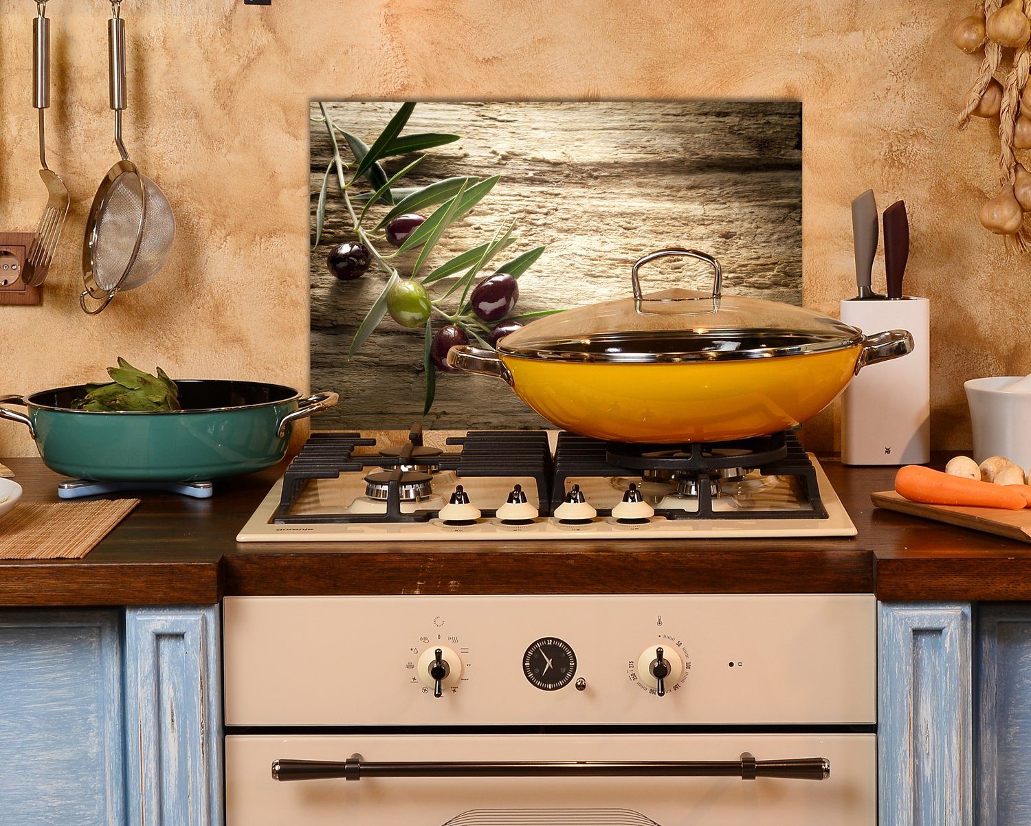 queence Küchenrückwand Oliven - Olives Spüle, - - Herd Alu-Dibond Wandschutz & Hitzebeständig - 60x40x0,3 cm - (1-tlg), Herdspritzschutz Spritzschutz für