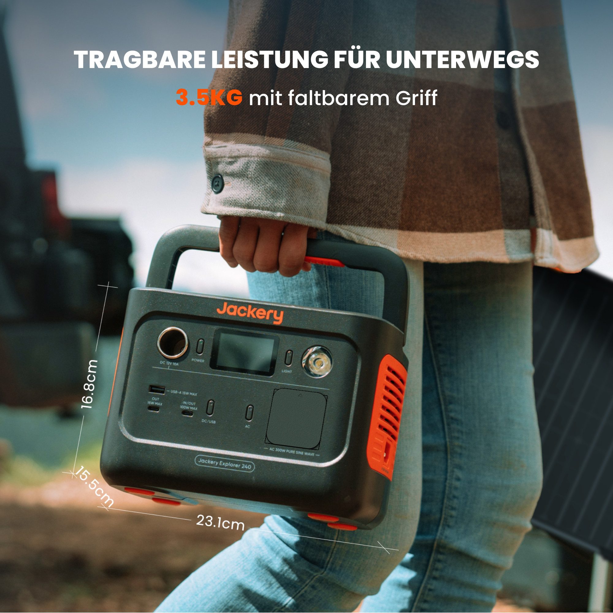 Jackery Stromerzeuger Explorer 240 v2 Tragbare Powerstation, 256Wh LiFePO4 Solargenerator, 0,6 in kW, 300W AC/100W USB-C Ausgang, für Camping, Reise, Notfall