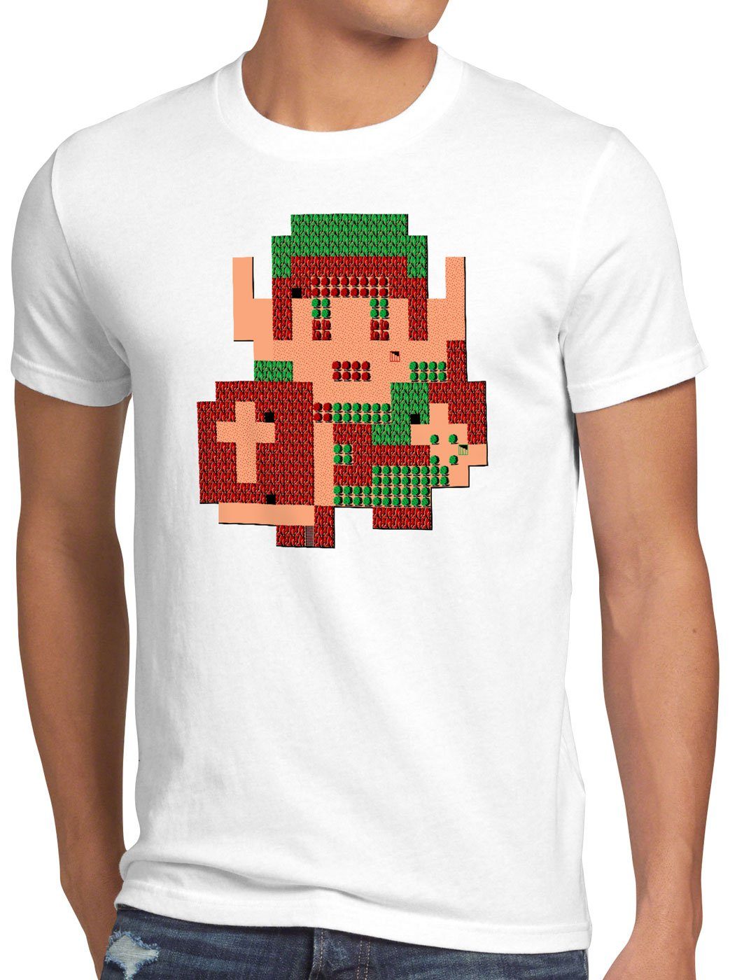 style3 Print-Shirt Herren T-Shirt 8-Bit Link pixel hyrule nes cocolint schwert weiß