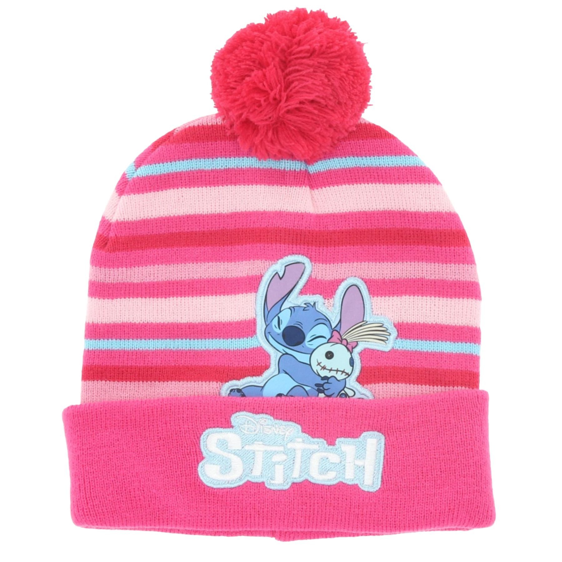 Lilo & Stitch Baskenmütze Lilo & Stitch Wintermütze Mütze mit Bommel Onesize für Kinder Pink