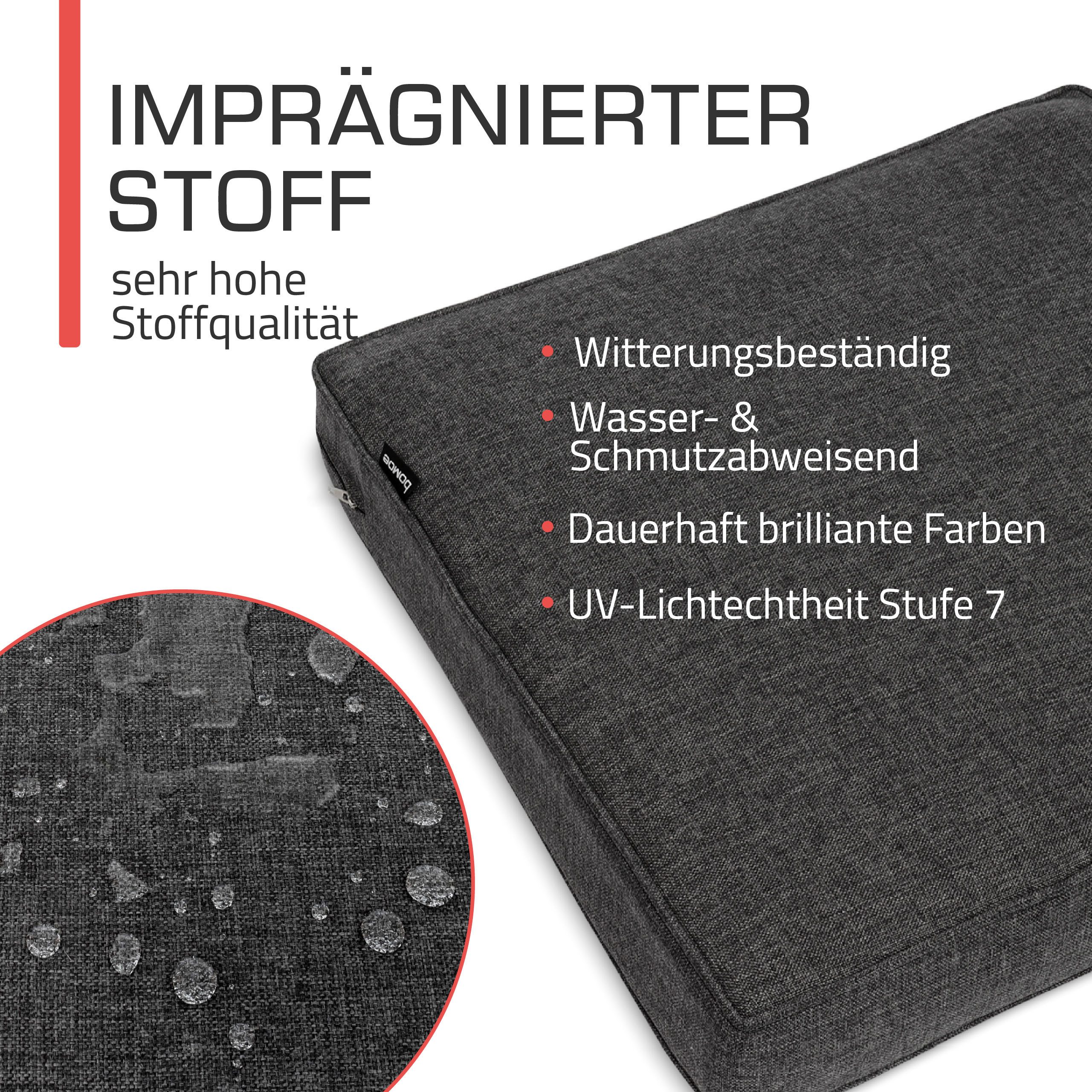 bomoe Sitzkissen Outdoor Loungekissen Set Ilano, 60x60cm, 60x40cm Graphitgrau, Sitzkissen 8cm dick Polster Bezug Waschbar Gartenkissen UV-Schutz