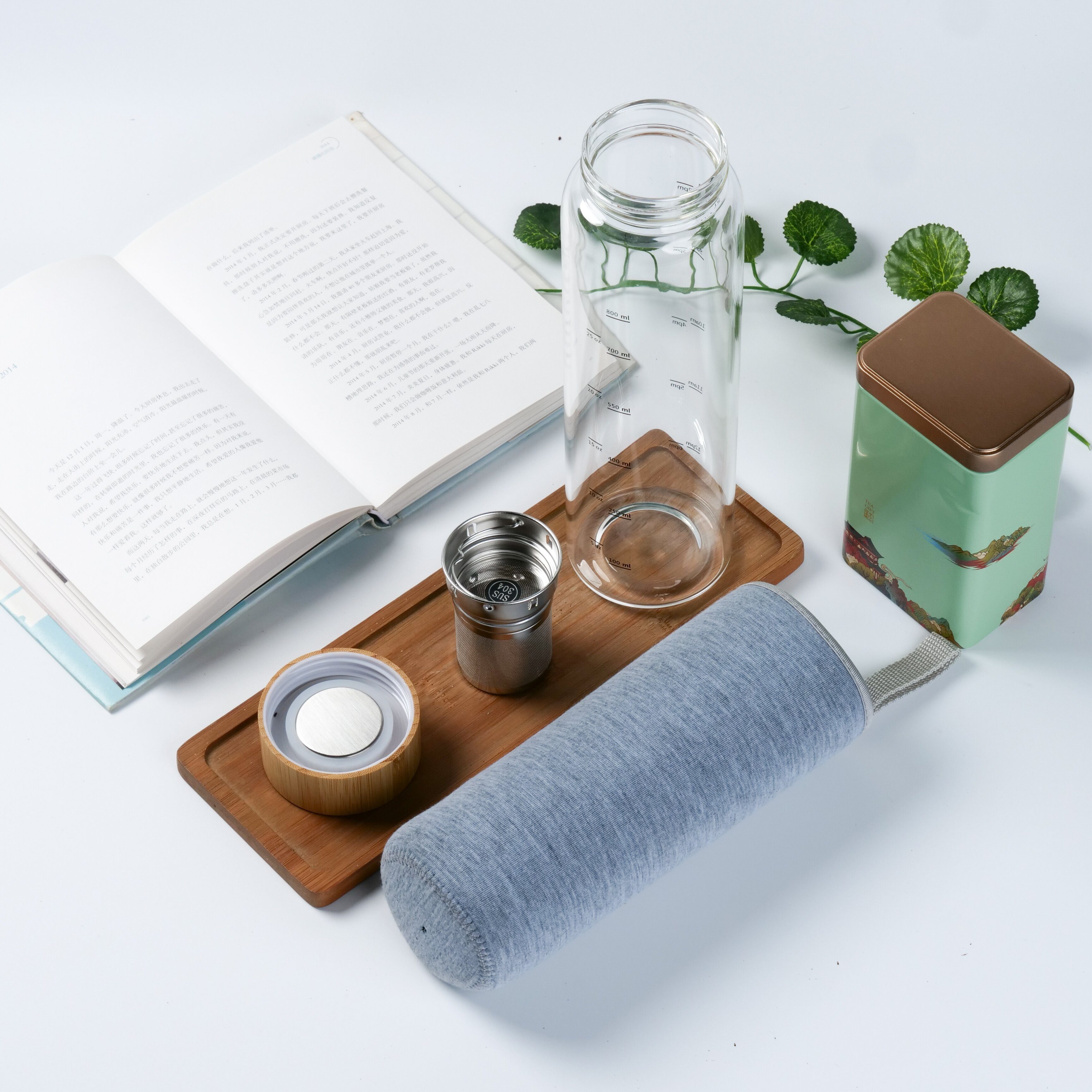 Penelife Isolierflasche Teeflasche mit Sieb to go 1l Trinkflasche mit Edelstahl Sieb, Borosilikatglas, 1 Liter Volumen – Bild 4 von 5