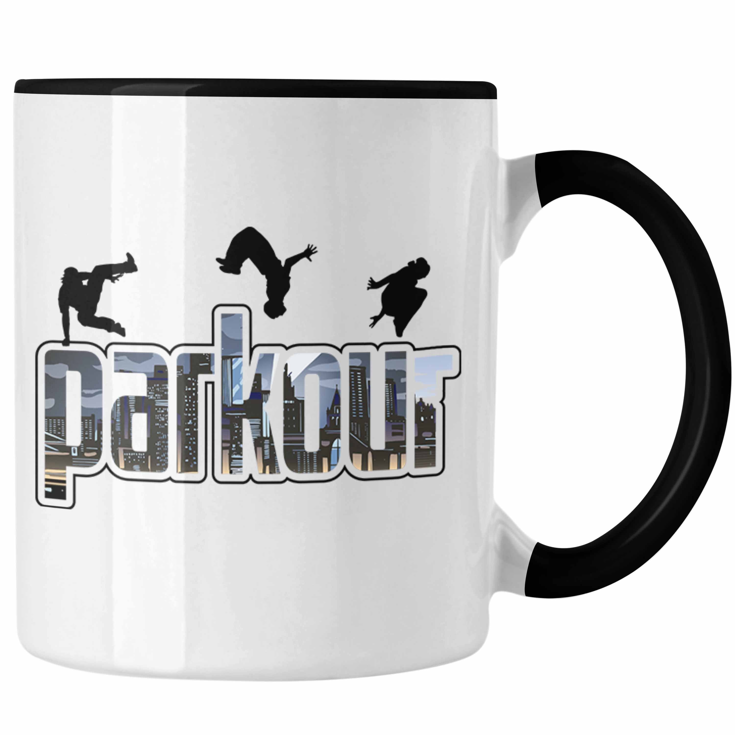 Trendation Tasse Tasse für Parkour Fans Geschenk für Urbanen Sports Sportler Freerunnin Schwarz