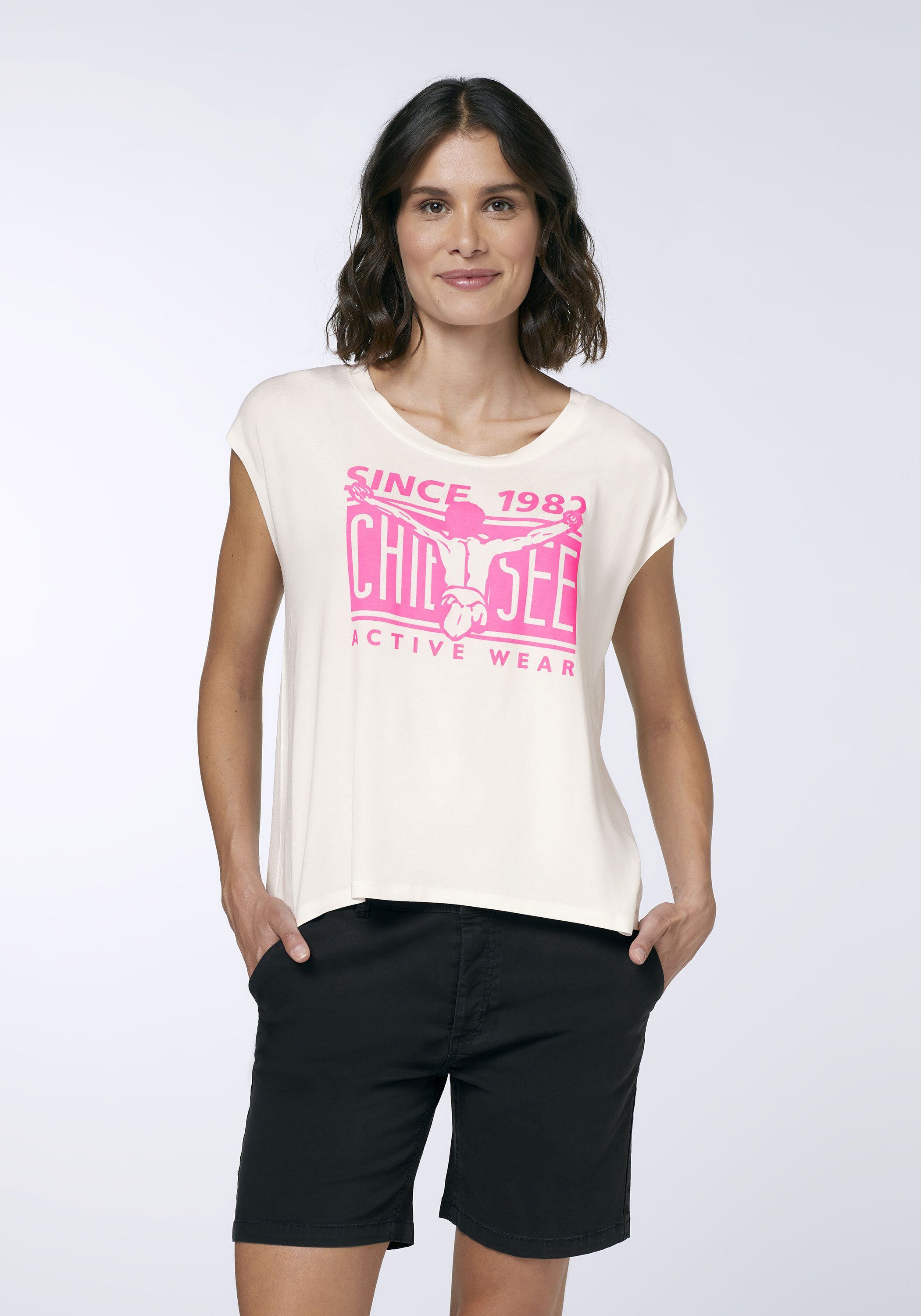 Chiemsee Print-Shirt T-Shirt aus Viskose-Elasthanmix Labelprint mit Star White 1