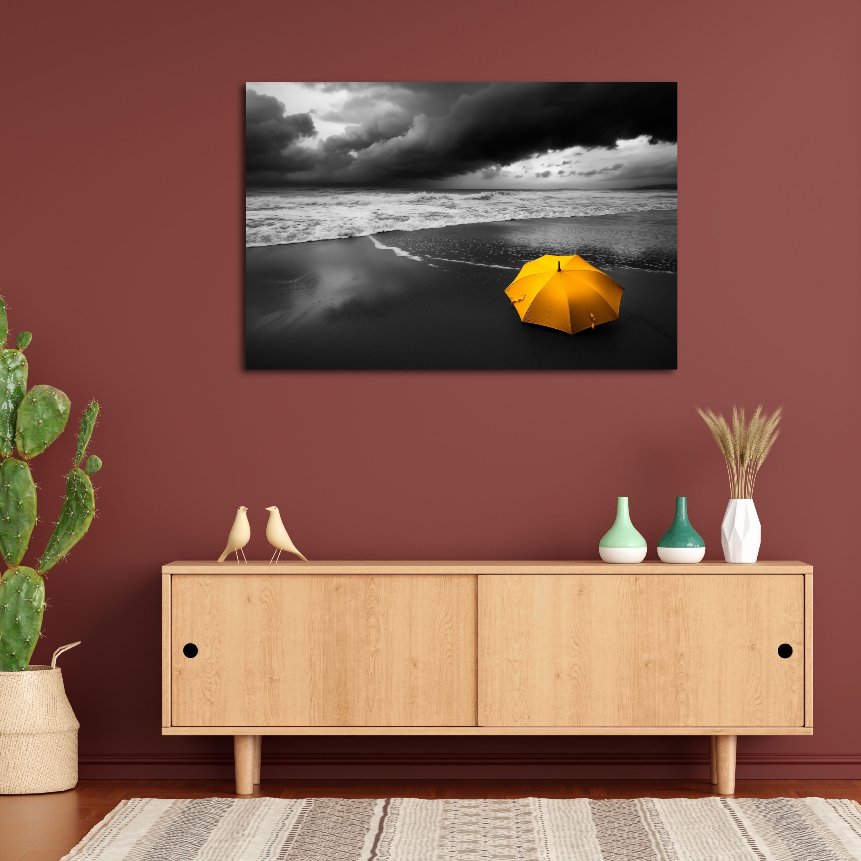 DARO Design Leinwandbild Modern Abstrakt Wandbilder XXL Wandbild Wand Deko Leinwand Bilder, (Gelber Regenschirm - Bild groß Wohnzimmer Schlafzimmer Küche Esszimmer Einteilig Querformat Fotodruck Leinwände Wanddeko Abstrakte Kunst Boho), 30x20cm