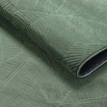 Teppich Schöner weicher Teppich mit Blattmuster in grün, TeppichHome24, rechteckig