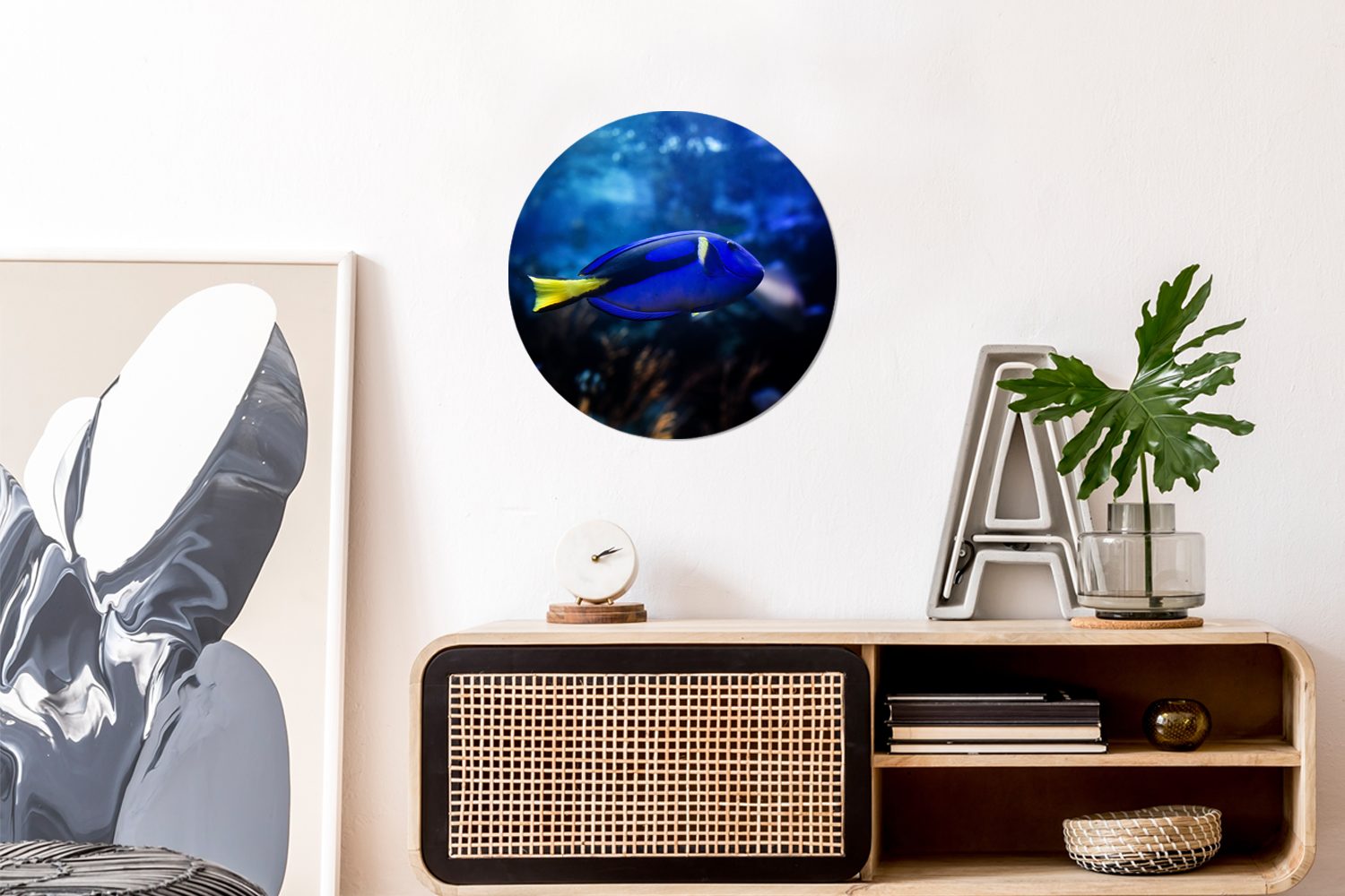 Wandbild, Wohnzimmer, St), Aquarium, (1 Kreis Wanddekoration Forex, cm Gemälde im MuchoWow Rundes Fisch Blauer 30x30