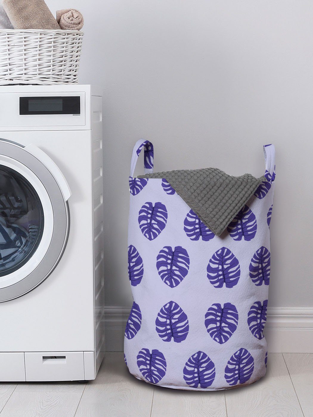 Griffen Leaves Wäschekorb für Waschsalons, Blau Kordelzugverschluss mit Bilder Wäschesäckchen Monstera Abakuhaus Exotische