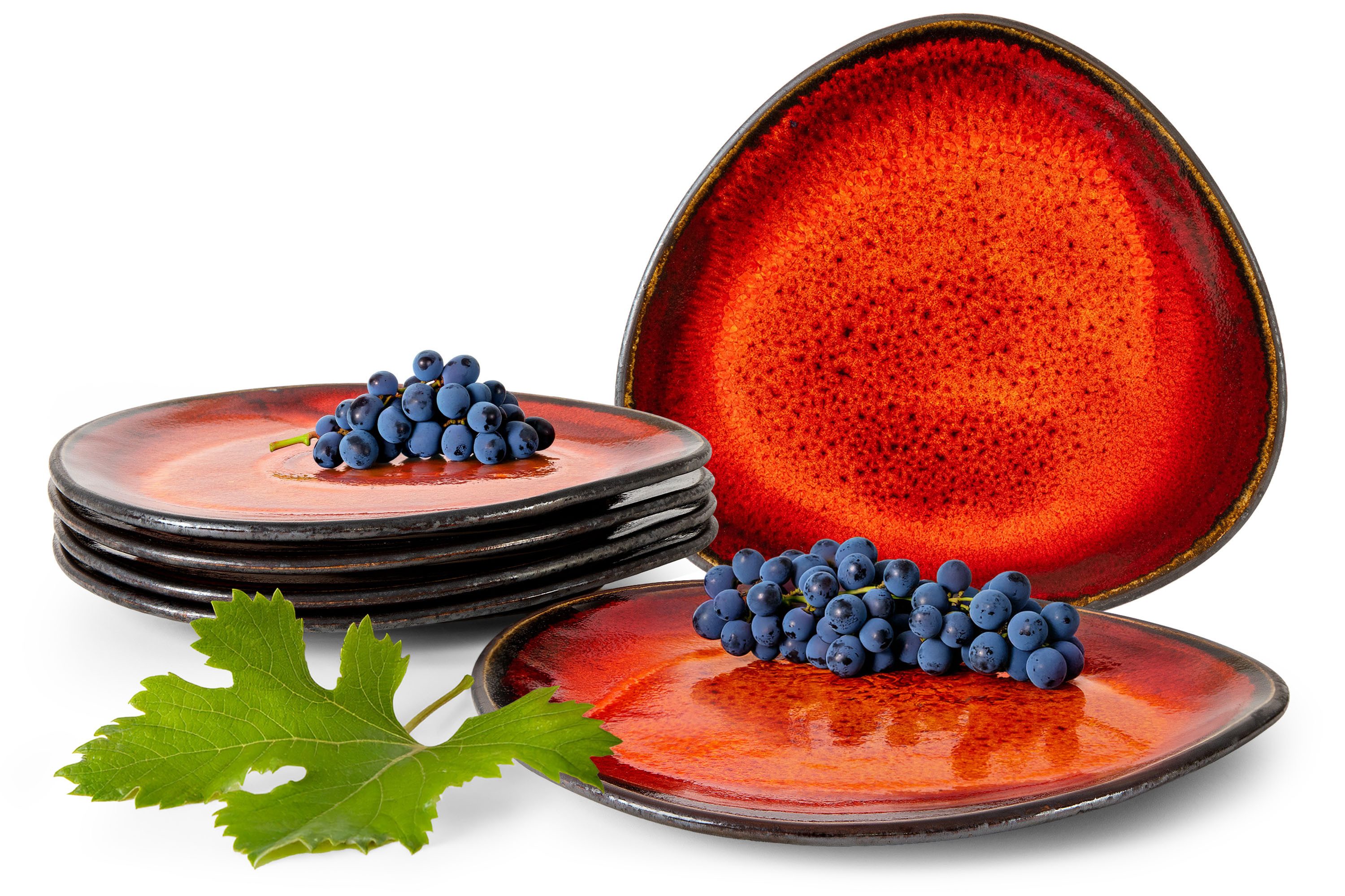 KONSIMO® Teller-Set PRIMA Tafelservice, 6x Speiseteller, Premiumqualität aus EU (6-tlg), 6 Personen, Keramik, jedes Stück ein Unikat, handgefertigt, luxuriöse Qualitätskeramik, rot