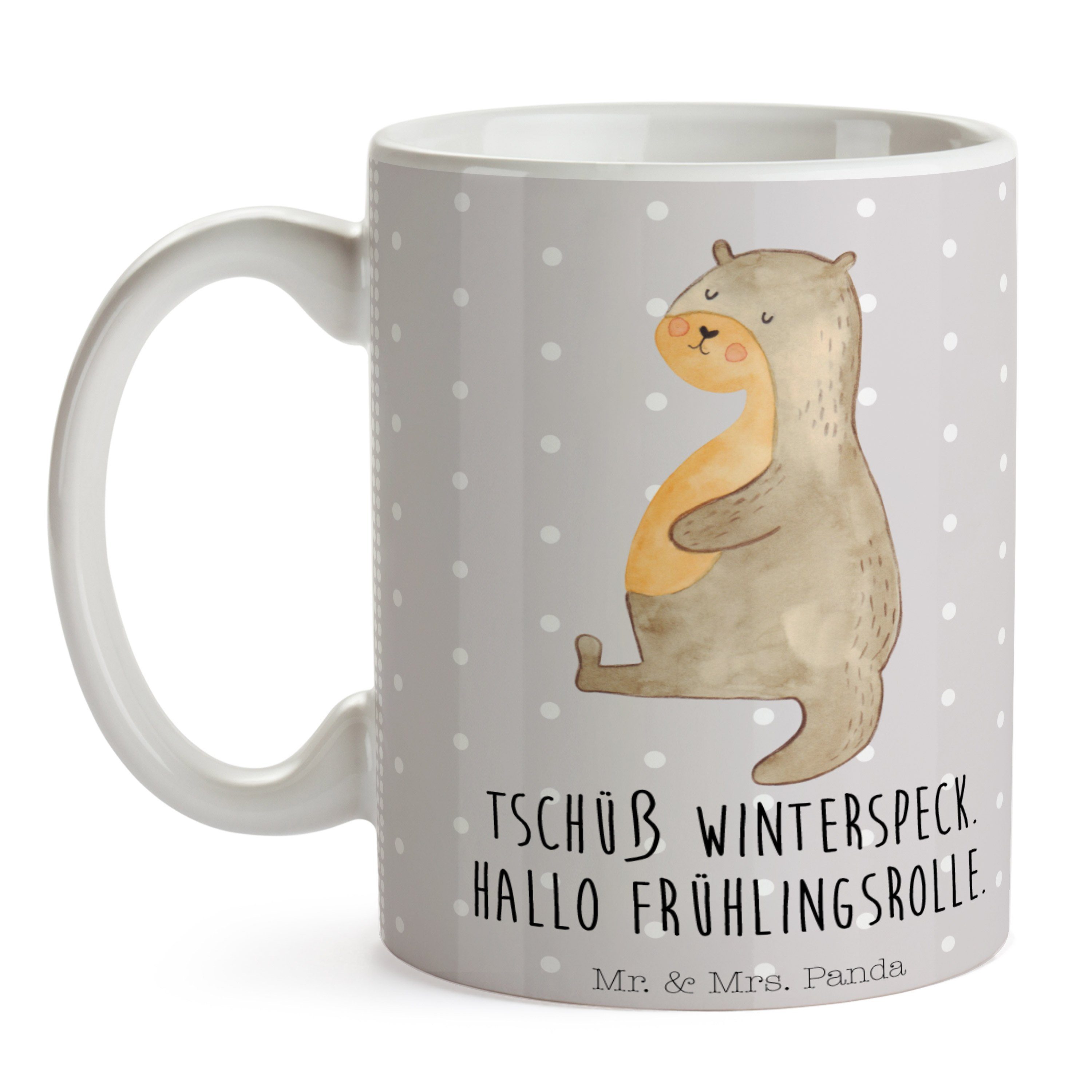 Mrs. & Ot, Otter Pastell Panda Fischotter, Keramik Mr. Tasse Grau Geschenk, Bauch voll - - gefuttert,