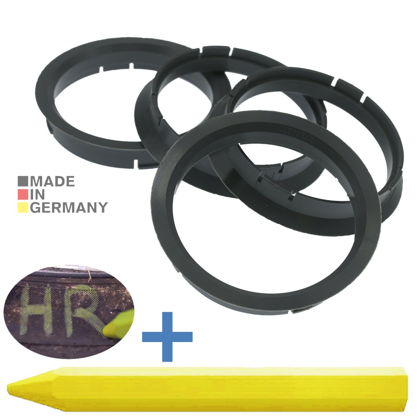 RKC Reifenstift 4X Zentrierringe Grau Fett 66,1 x Stift, Reifen mm Maße: 72,5 Felgen + 1x Ringe Kreide