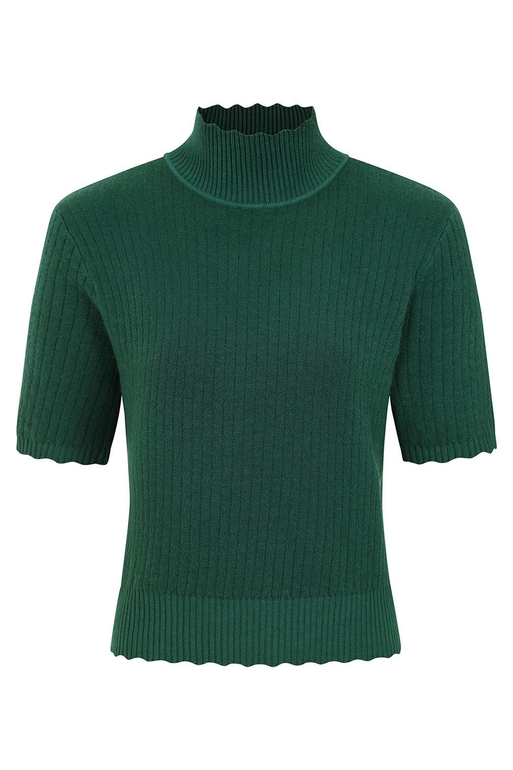 Banned Kurzarmpullover Jane Sweet Scallop Grün Vintage Wellenschnitt