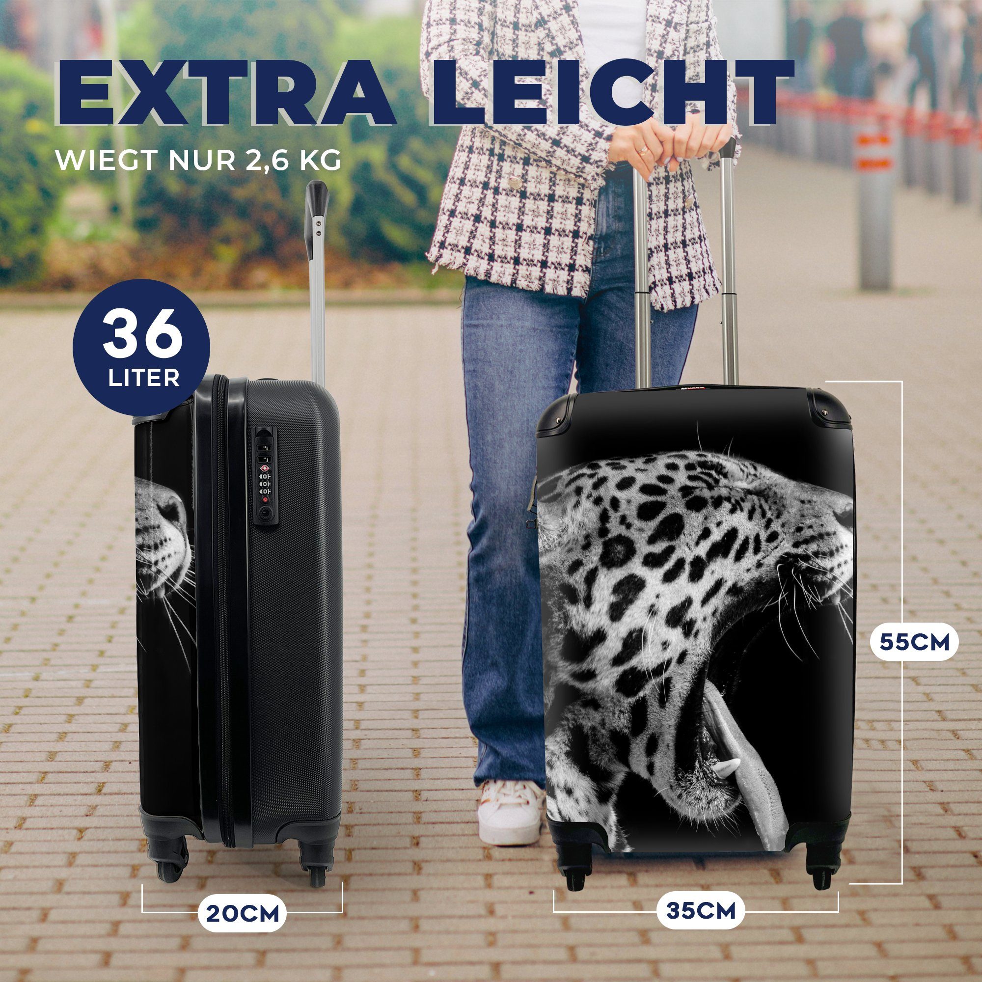 Reisekoffer - Schwarz Handgepäck rollen, Handgepäckkoffer Trolley, MuchoWow für Tier mit Jaguar Ferien, Rollen, - 4 Reisetasche - Weiß,