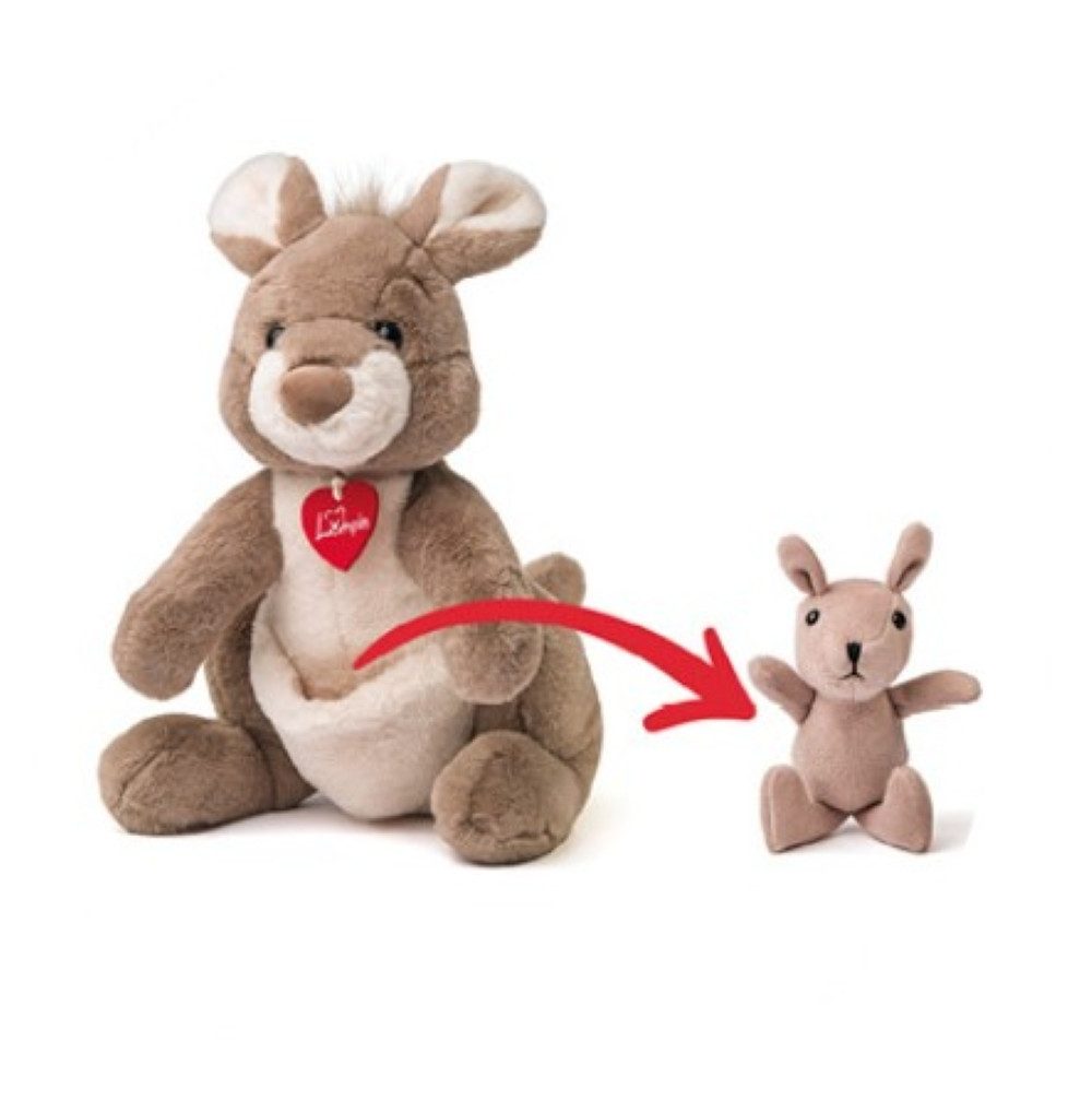 Woodyland Kuscheltier 94250 Tier Känguru mit Baby, 30 cm groß, mit flauschig weichem Fell, Känguru und Kängurubaby im Beutel der Mutter