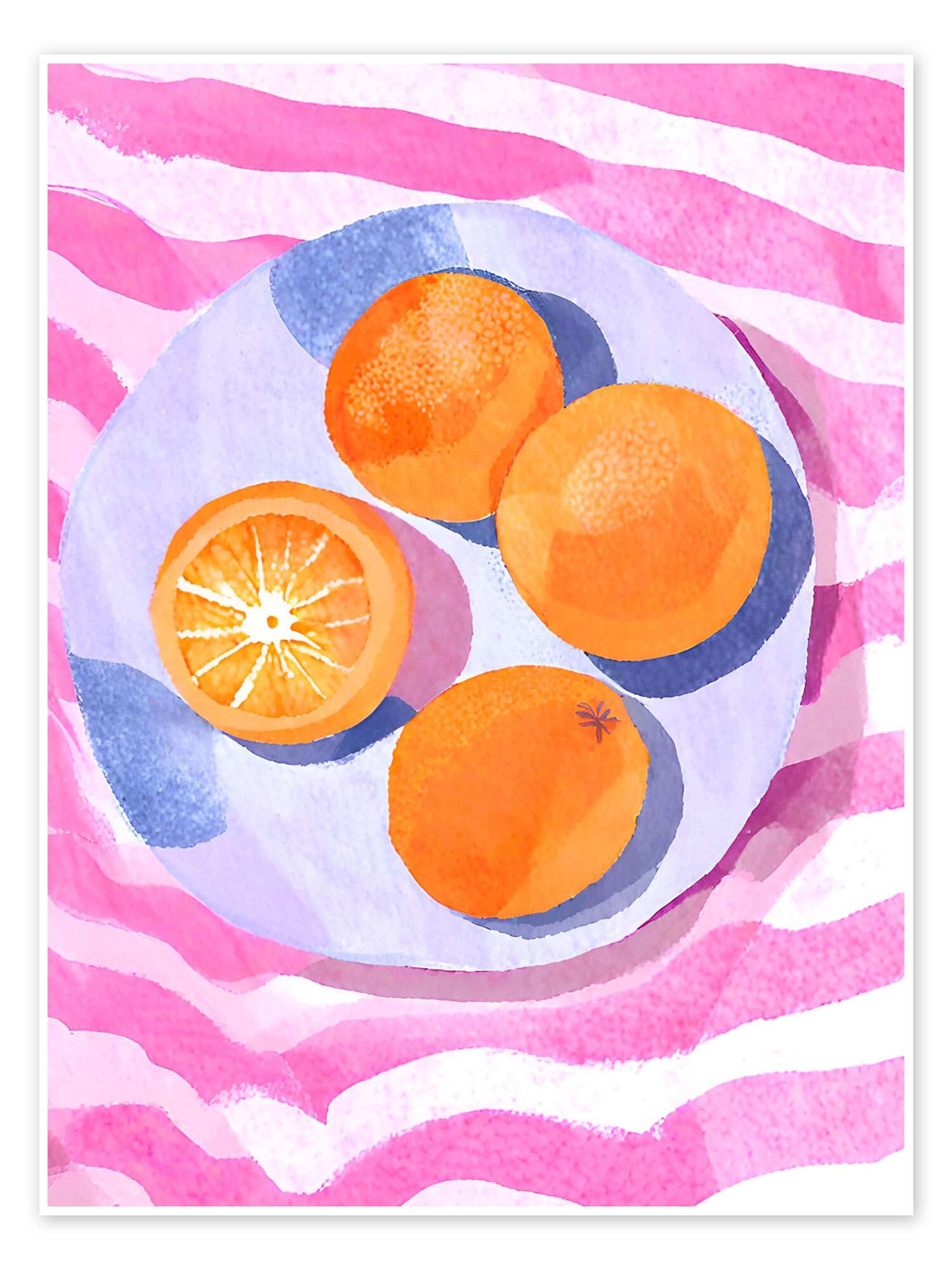 Posterlounge Poster Ohkimiko, Orangen auf Teller, Küche Malerei