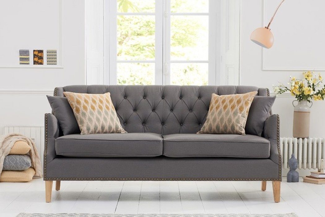 JVmoebel Sofa Graues Chesterfield Sofa Couch Polster Stoff Ledermöbel Neu, Made in Europe