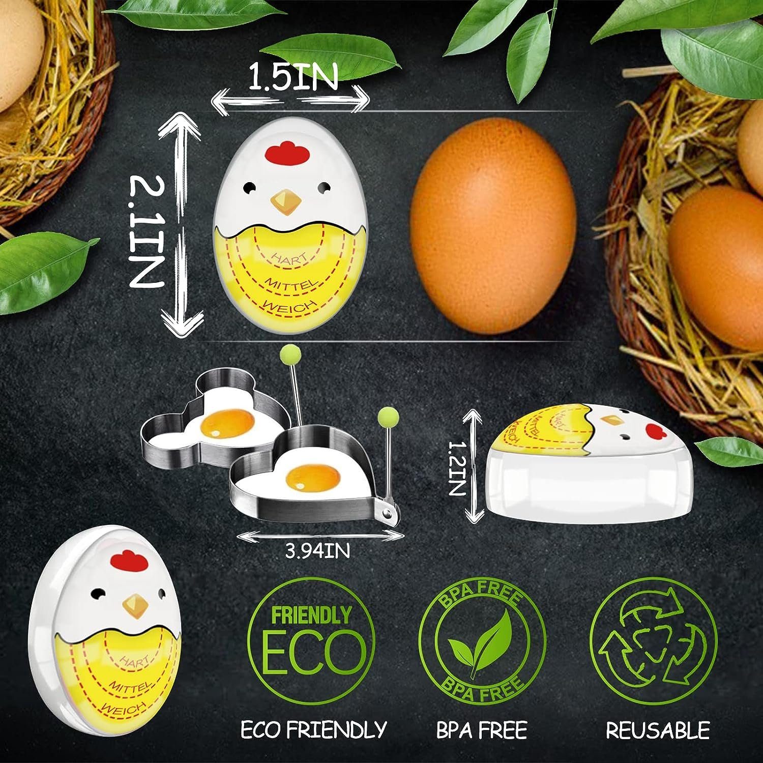 für Gelb Timer mit Eieruhr,Egg Anzeige Eierkocher,Timer gekochte hart/medium/weich,wiederverwendbar Farbwechsel, autolock lustiger Eier, Eieruhr