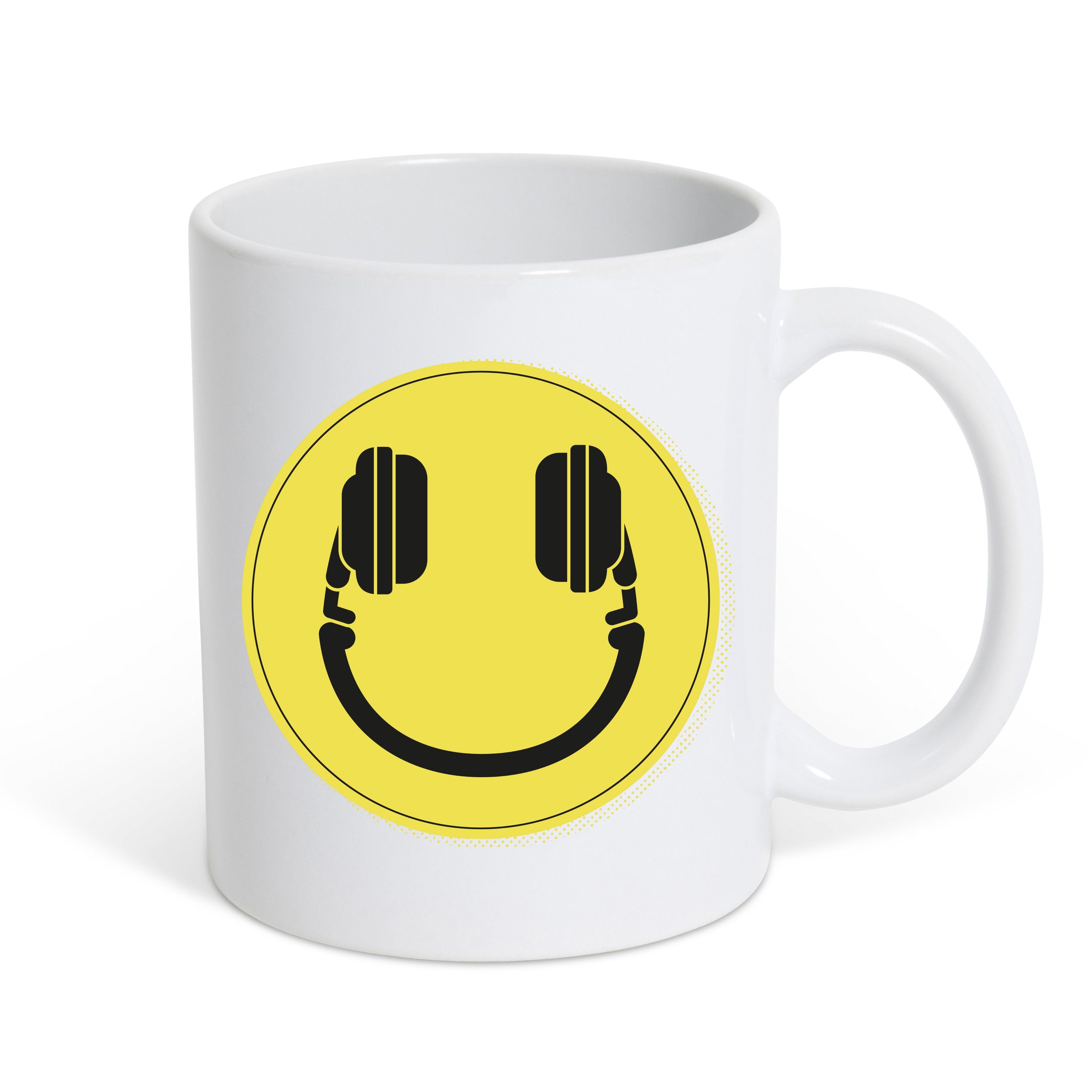 Youth Designz Tasse Headset Smile DJ Kaffeetasse Geschenk, Keramik, mit trendigem Print Weiss