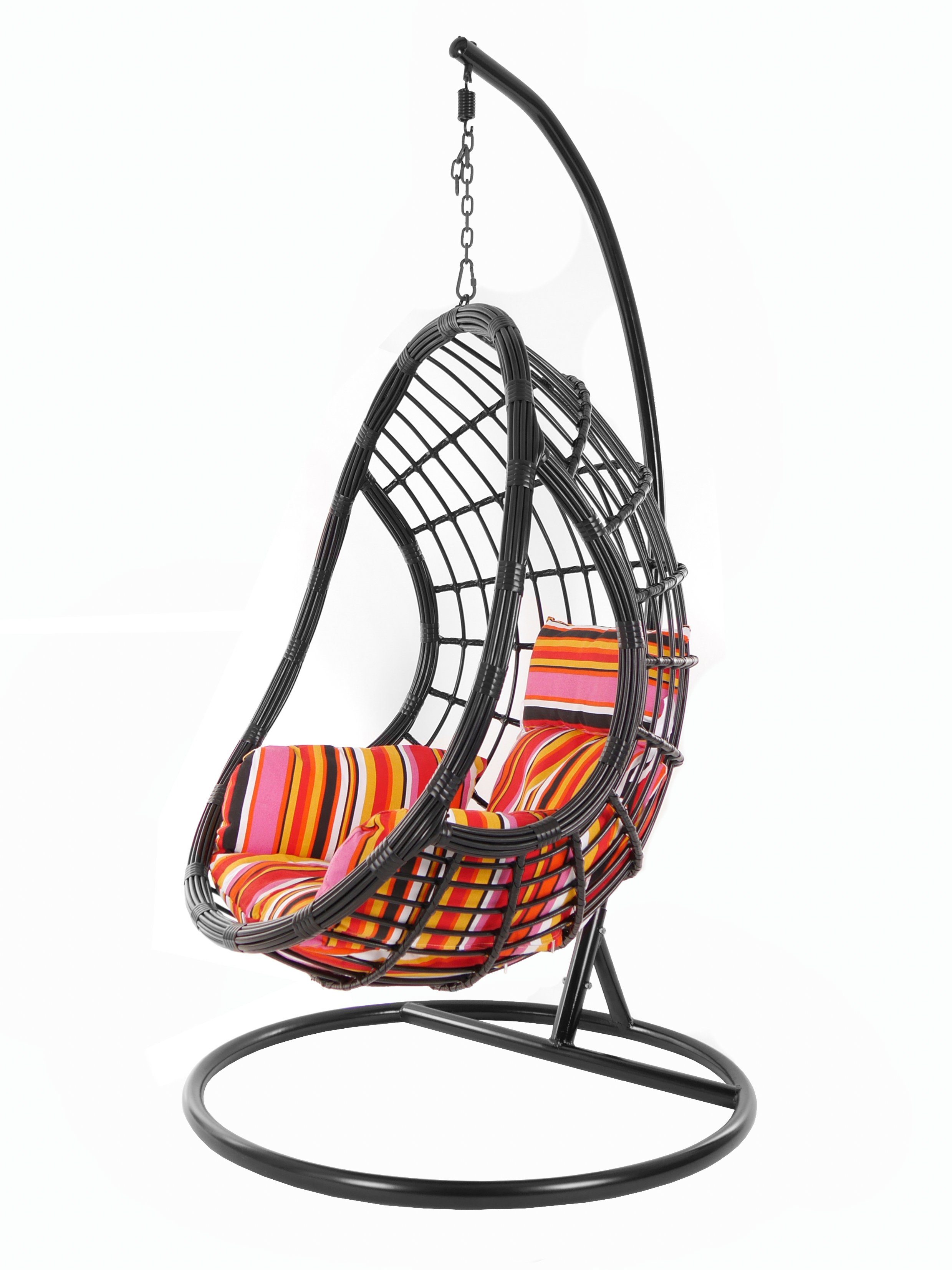 PALMANOVA Loungemöbel, und Schwarz, Kissen, gestreift lollipop) Gestell Swing Muster Hängesessel mit Schwebesessel, KIDEO Hängesessel Chair, bunt (3450 black,