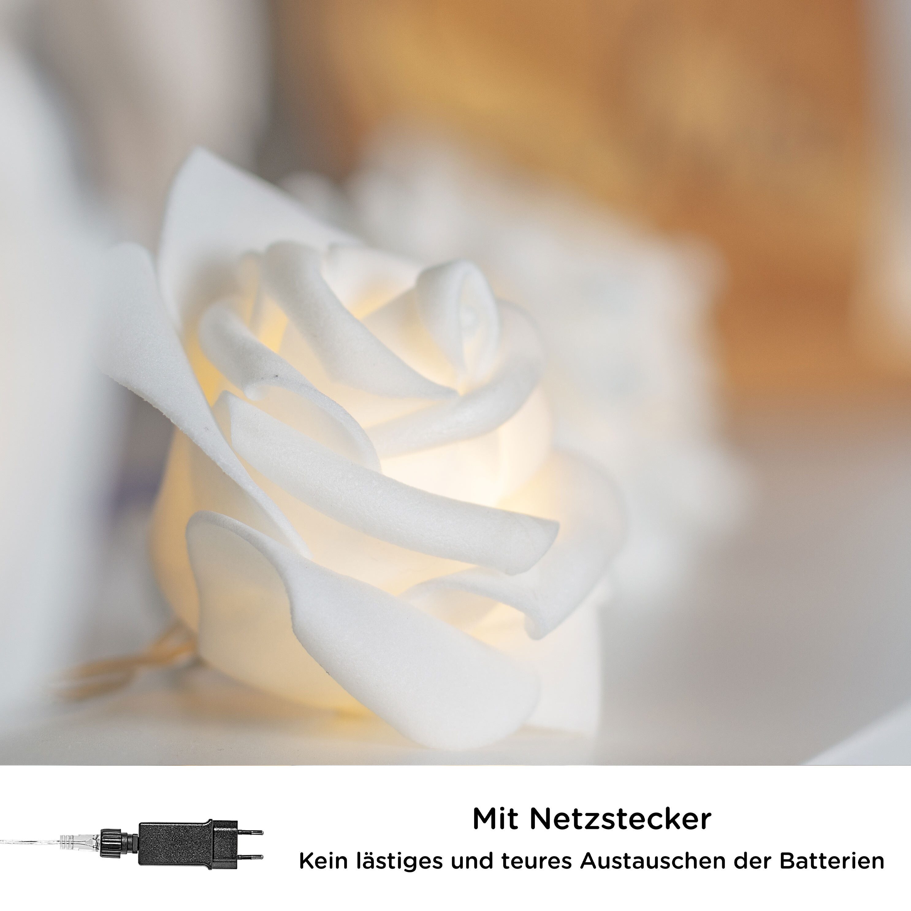 COZY HOME LED-Lichterkette Rosen Lichterkette Batterie & Stecker -, 5 Meter & 20 Blumen LED Warmweiß I Batterie&Stecker I Innenanwendung