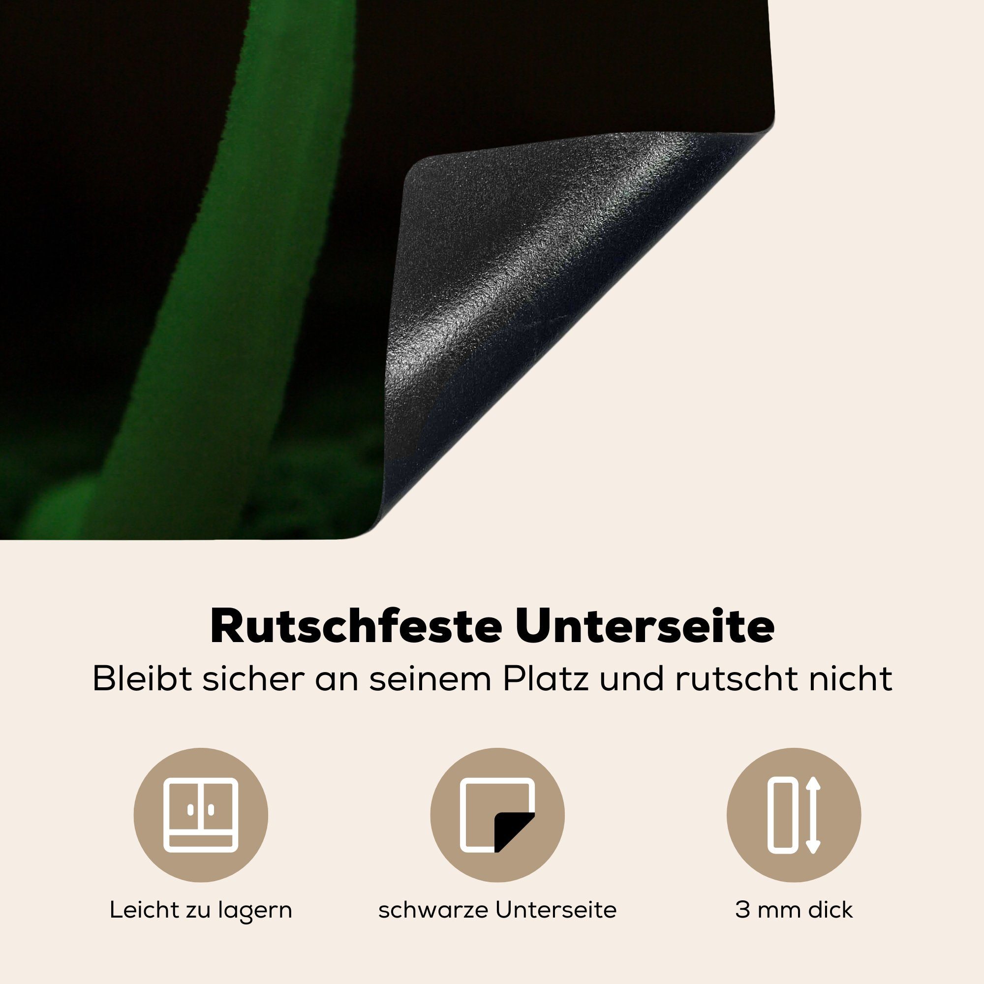 MuchoWow Herdblende-/Abdeckplatte Grüne Pilze 81x52 für vor Schutz (1 Hintergrund, die Ceranfeldabdeckung Vinyl, küche, cm, tlg), schwarzem Induktionskochfeld