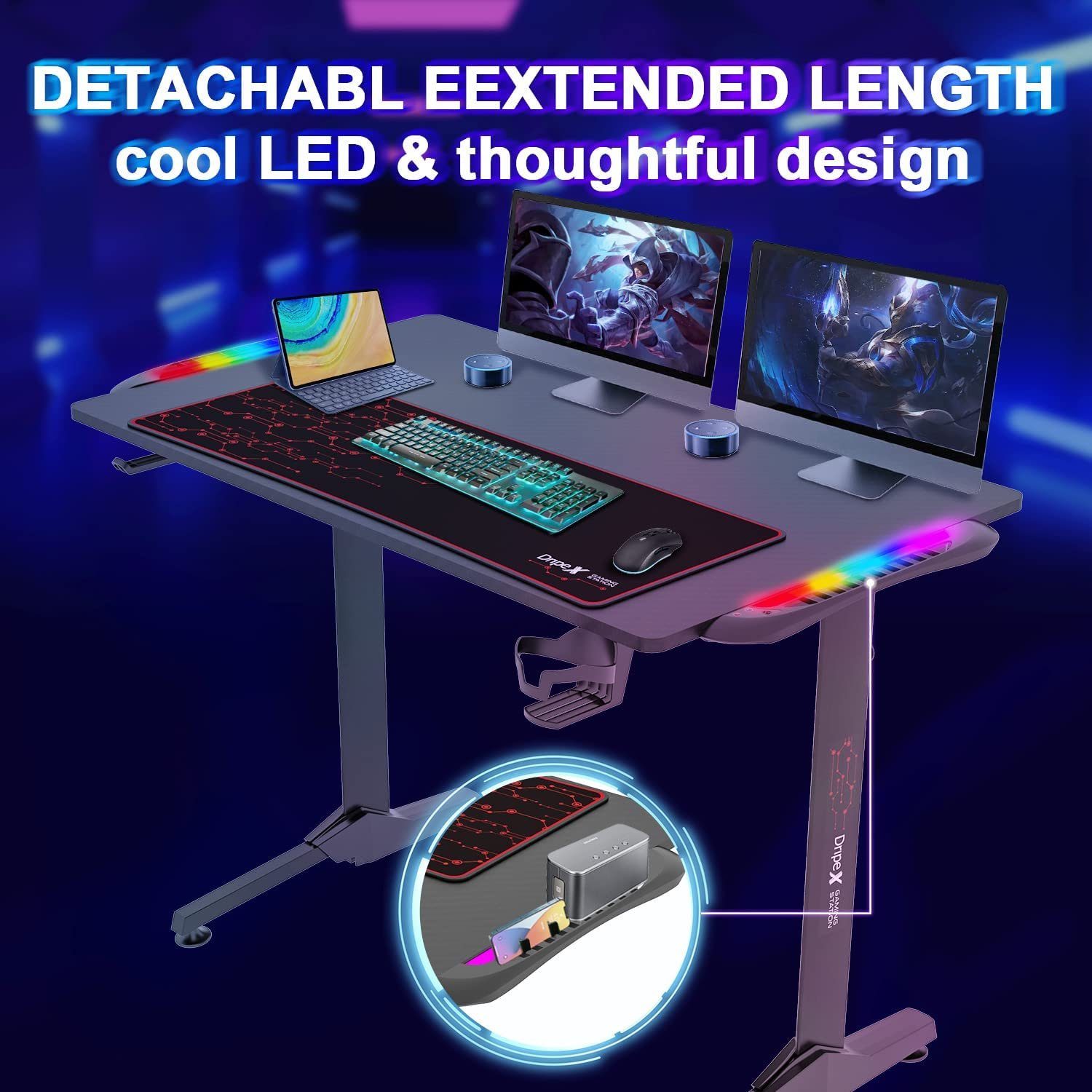 LED Dripex Gaming Computertisch mit ergonomischer Schreibtisch Tisch