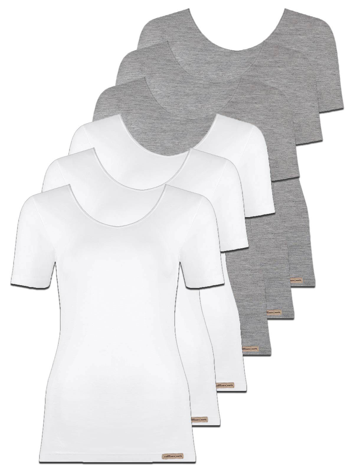 COMAZO Unterhemd 6er Pack Baumwoll Damen Shirt Unterhemd (Packung, 6-St) Vegan grau-melange-weiss
