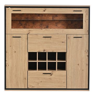 EXTSUD Sideboard Speisekammer, Weinschrank mit Doppeltür, Glasregal und Weinregal, Stylisches Sideboard mit perfektem Stauraum.