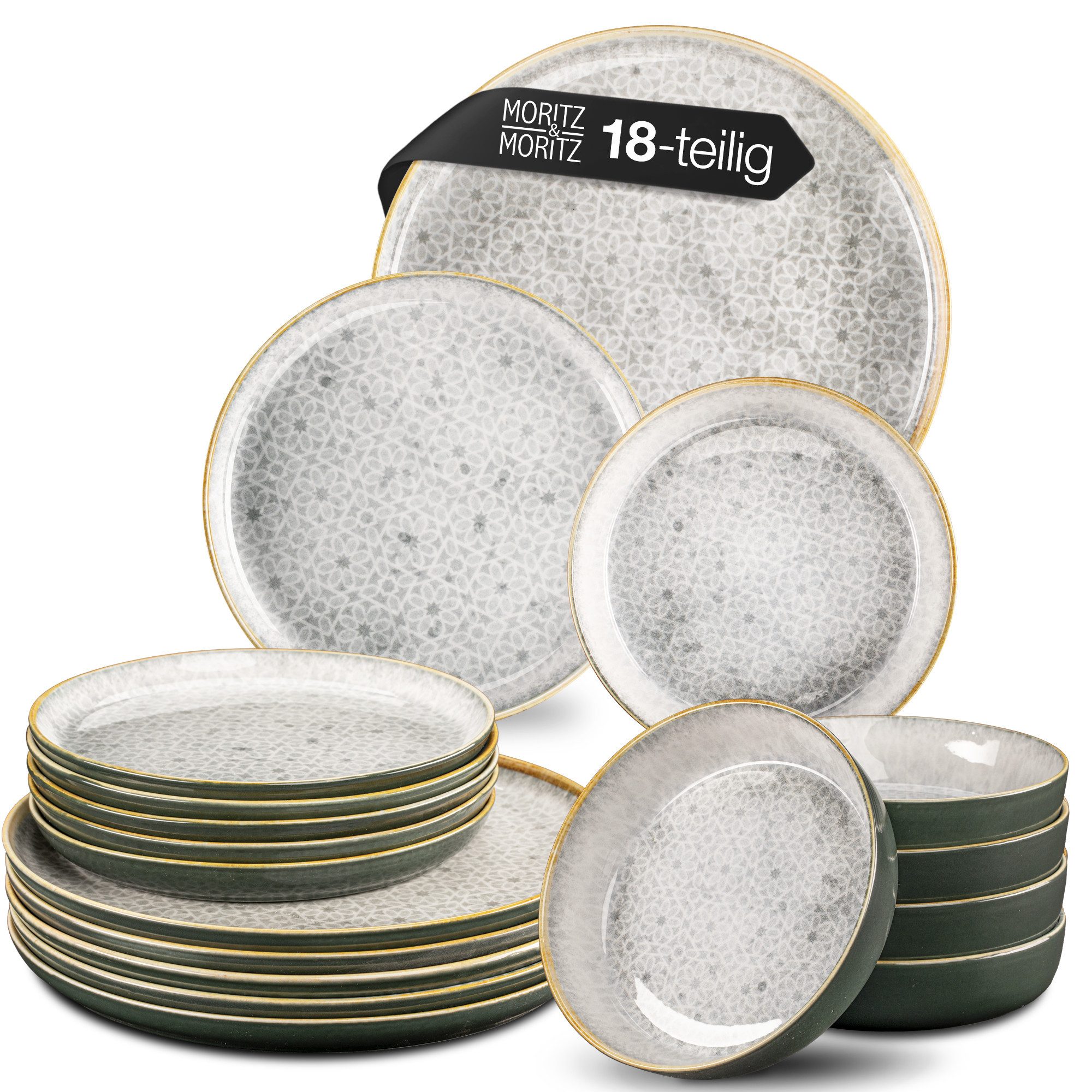 Moritz & Moritz Tafelservice TERRA Geschirrset Grau (18-tlg), 6 Personen, Porzellan, Kombigeschirr für 6 Personen
