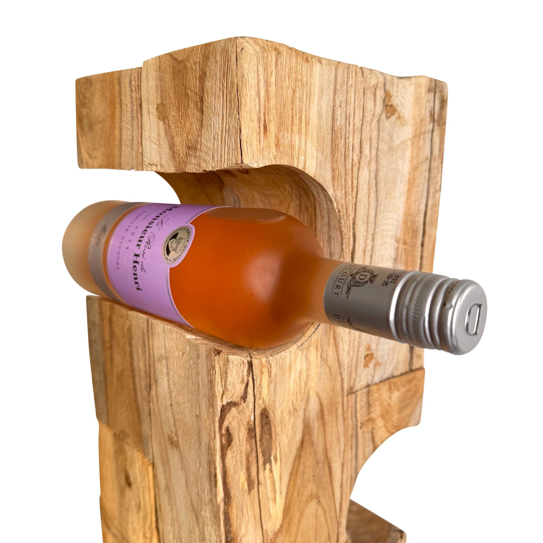 Online-Fuchs Weinflaschenhalter aus rustikalem Teakholz, Weinregal stehend - 118 cm groß, (massives Naturholz, unbehandelt), für moderne, skandinavische oder in – Bild 4 von 5