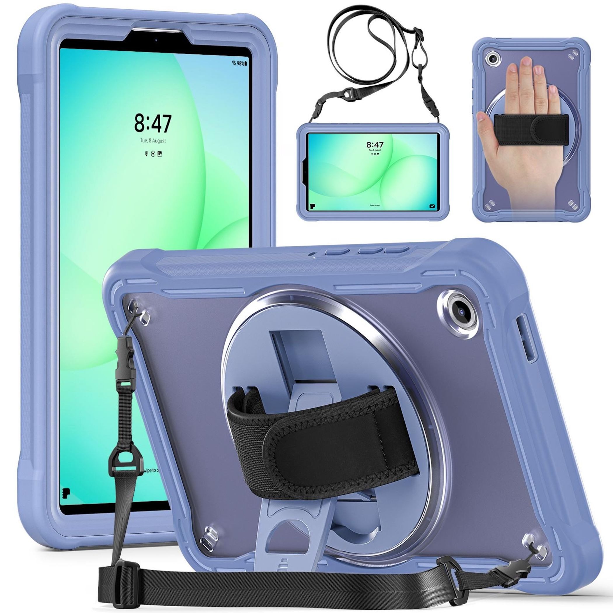 Wigento Tablet-Hülle Für Samsung Galaxy Tab A11 360 Grad Rotation Heavy Hybrid Hülle Lila, Handgriff, Standfunktion, Schultergurt