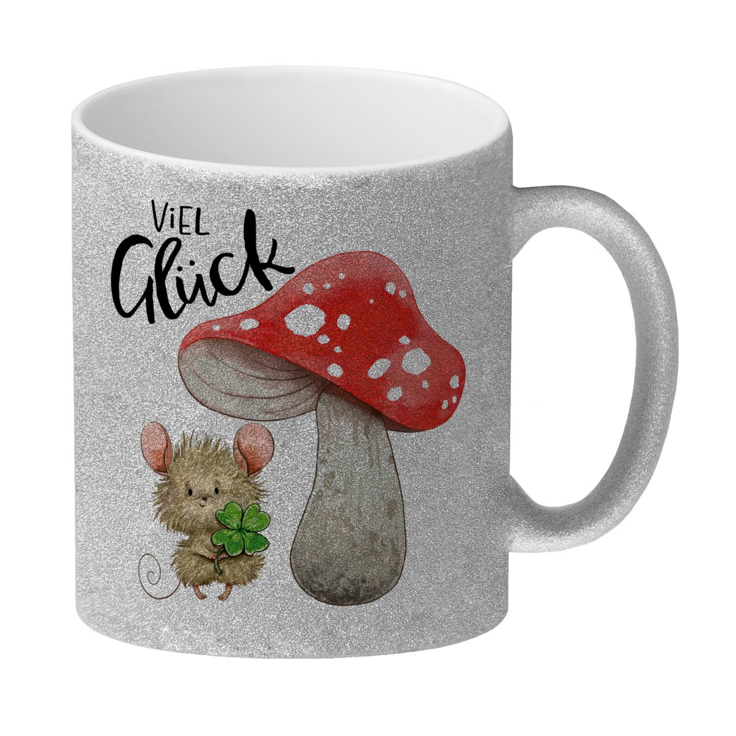 speecheese Tasse Maus mit Fliegenpilz GlitzerKaffeebecher mit Spruch