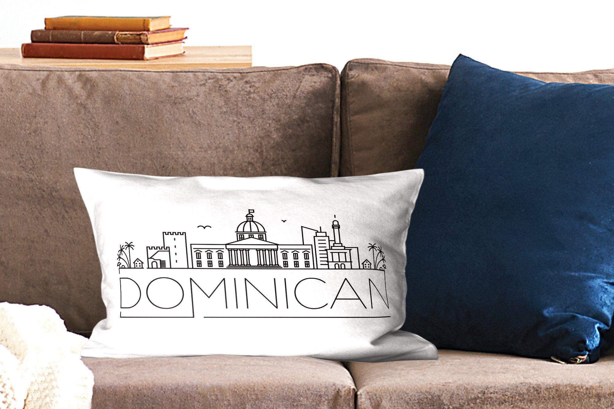 Hintergrund, Dekoration, MuchoWow mit Republik" Dekokissen "Dominikanische Skyline weißem Zierkissen, auf Dekokissen Schlafzimmer Füllung, Wohzimmer