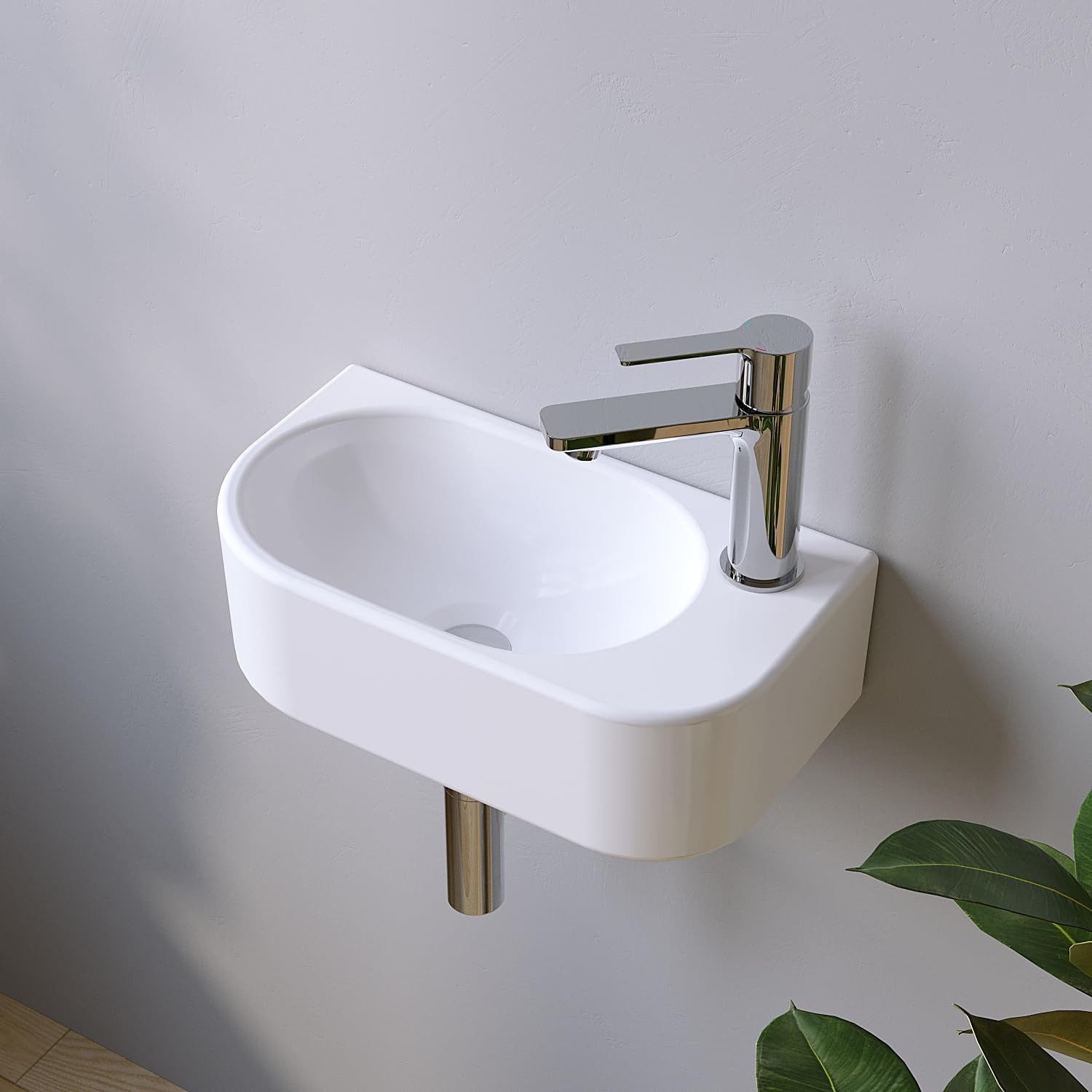 AQUALAVOS Waschbecken Mini Waschbecken 40x21 cm Pflegeleichte Oberfläche Ohne Überlauf, Einfache Montage platzsparend Ideal für Gäste-WC & Kleinbäder