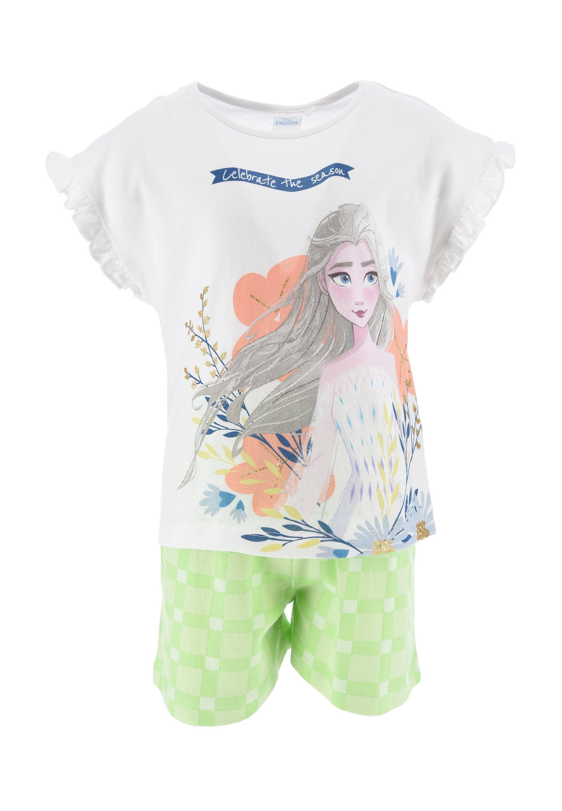 Disney Frozen Shorty Die Eiskönigin Anna und Elsa Mädchen Schlafanzug Pyjama (2 tlg) Grün