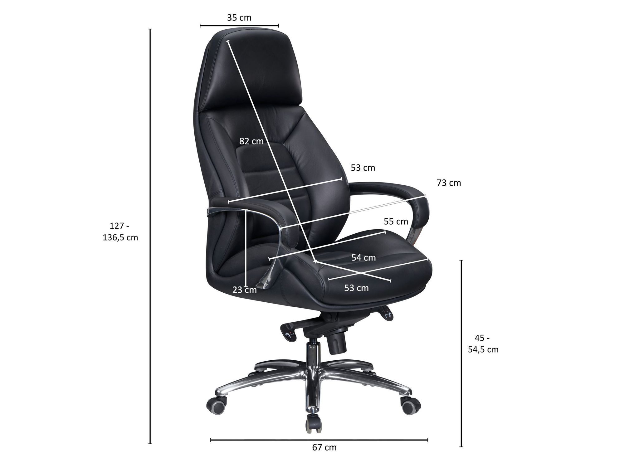 FINEBUY Chefsessel Bürostuhl Echtleder Ergonomisch XXL Drehstuhl 120 kg Stuhl (Echtleder Schwarz, Chefsessel bis 120 kg), Bürostuhl höhenverstellbar, Drehstuhl Wippfunktion
