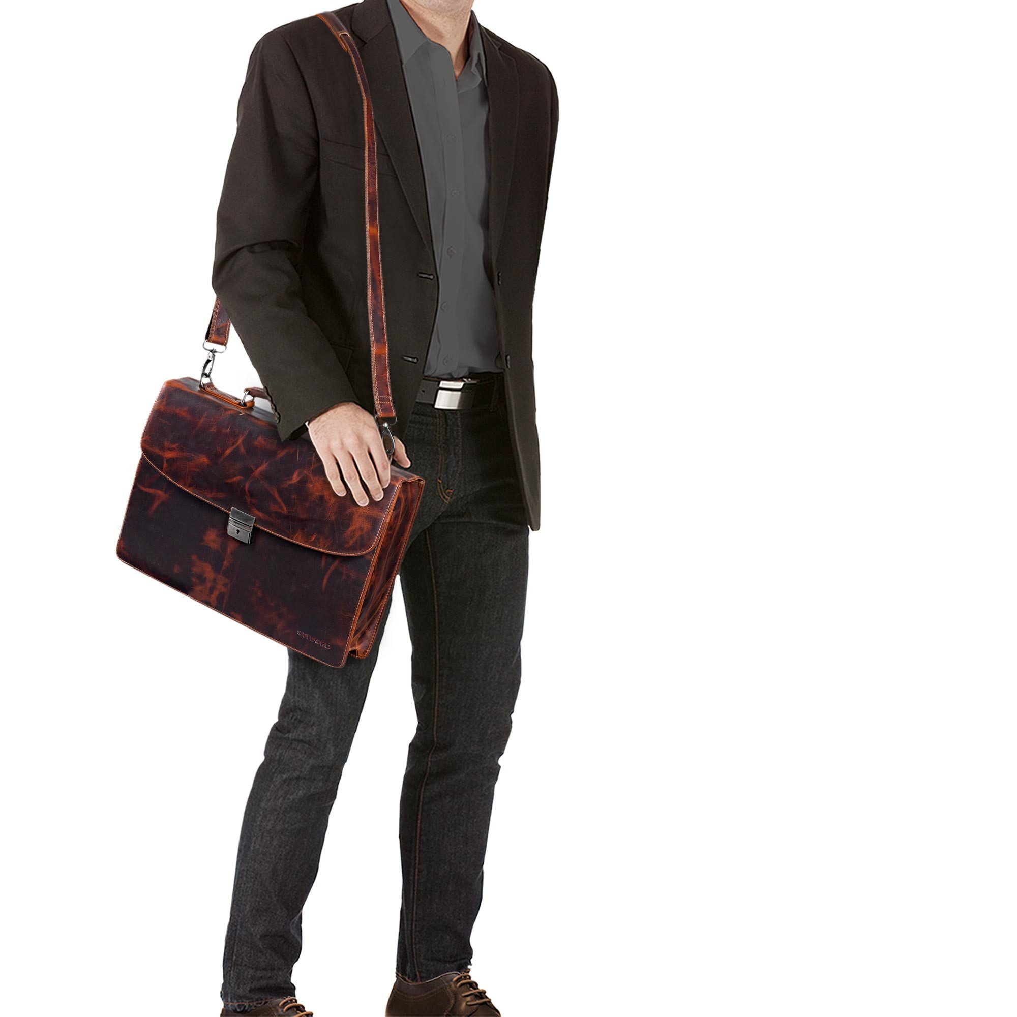 STILORD Laptoptasche "Jonathan" Elegante Echtleder Aktentasche mit Schloss