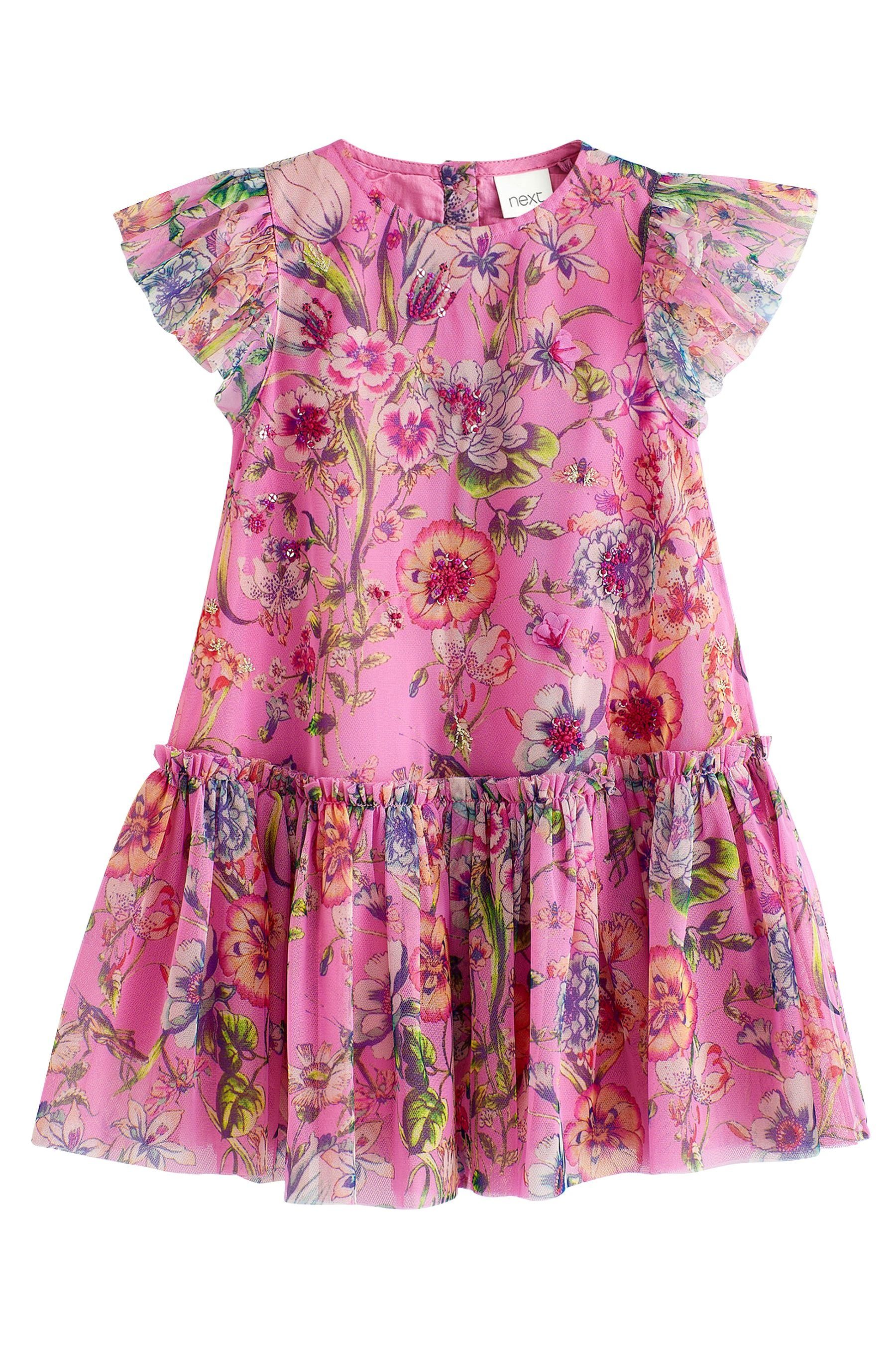 Next Partykleid Party-Kleid aus Netzstoff mit Pailletten (1-tlg) Bright Pink