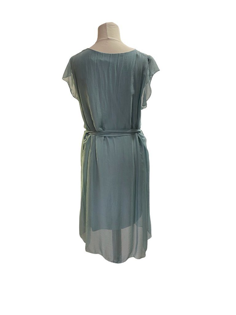 BZNA Sommerkleid Seidenkleid Sommer Herbst Kleid Blau Aqua mit Muster