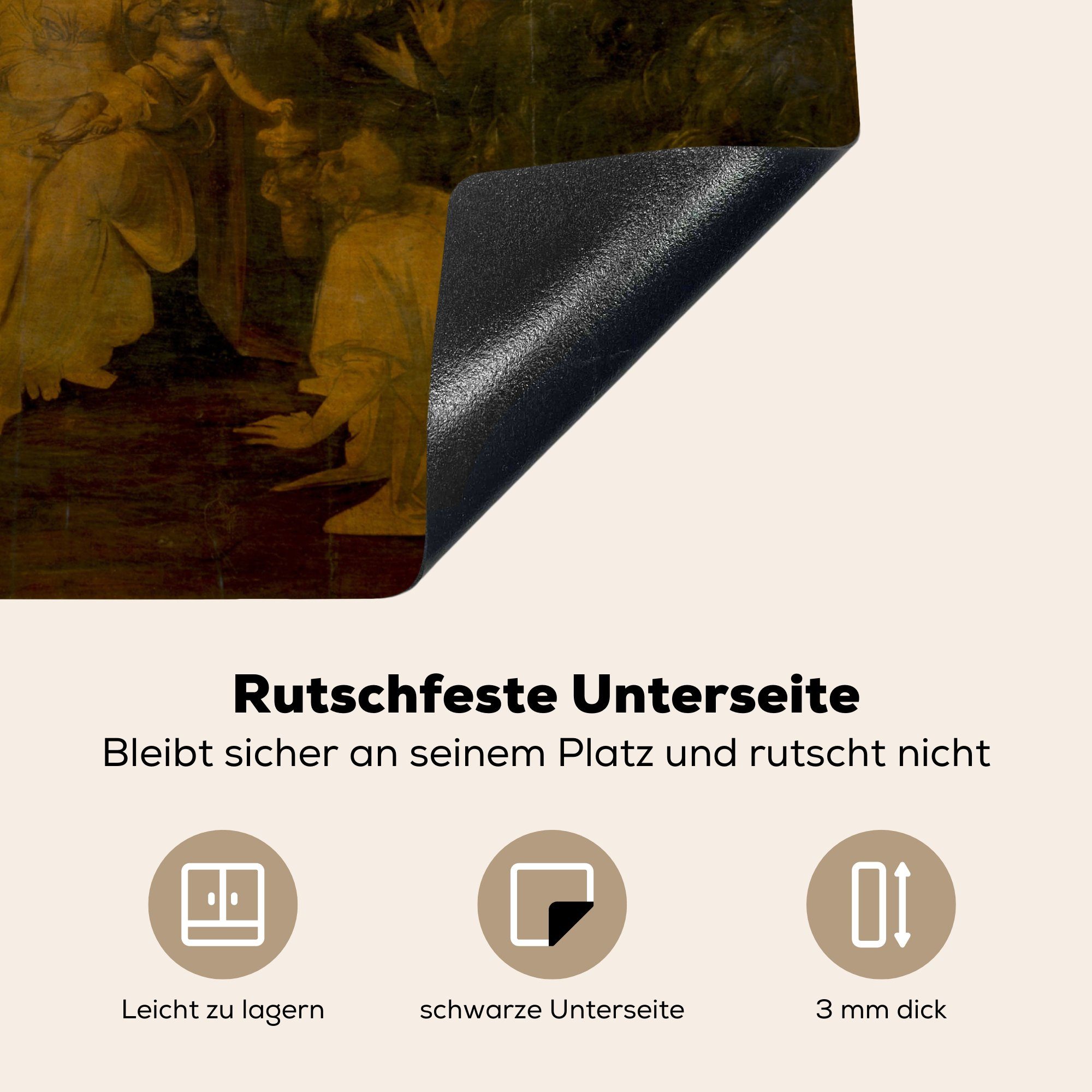 küche, Leonardo (1 Induktionsmatte cm, MuchoWow die tlg), - der für Ceranfeldabdeckung 59x52 Vinci, da Herdblende-/Abdeckplatte Könige Anbetung Vinyl,