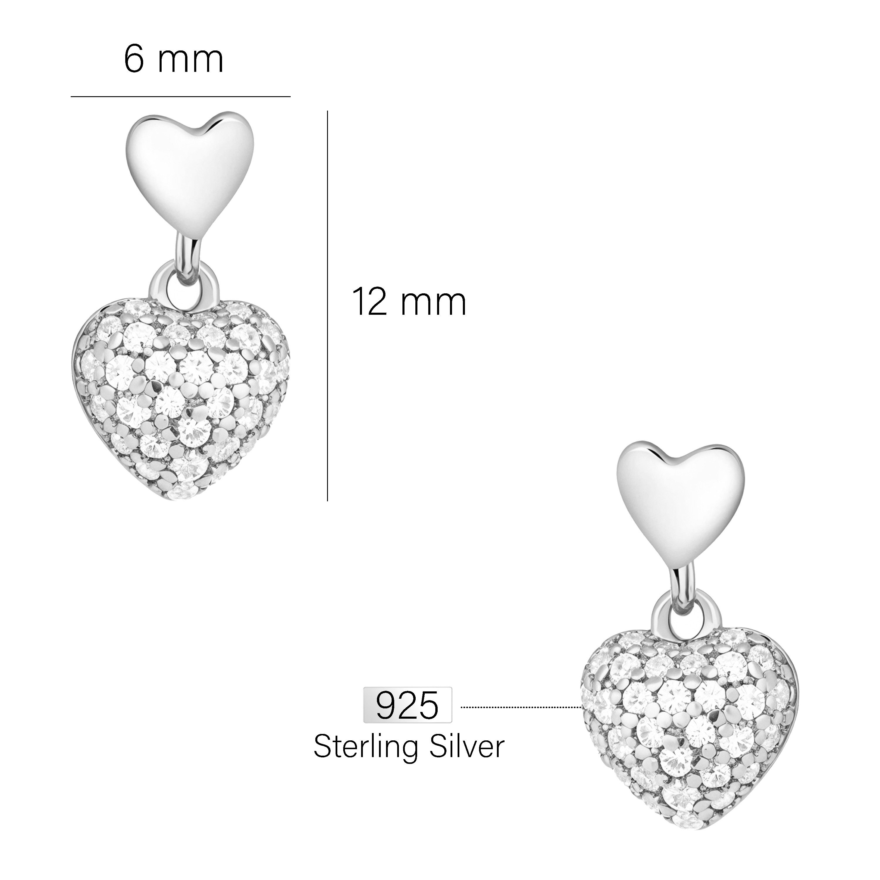 Sofia Milani Paar Ohrhänger Herzen, 925 Silber Damen Schmuck - E3094