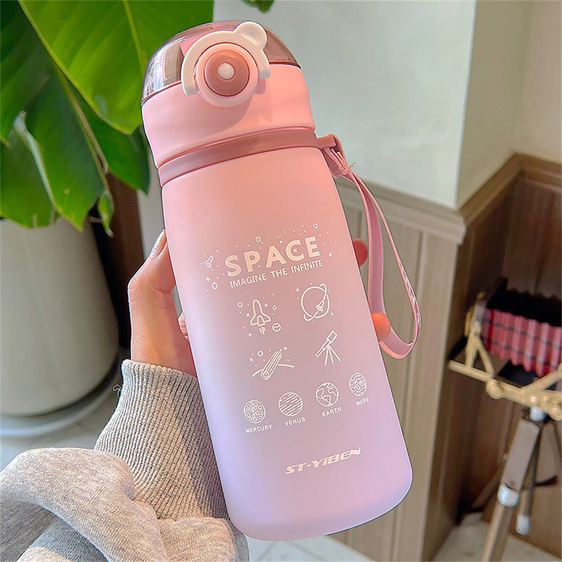 DÖRÖY Gradient Mug Mug, Frosted Bottle, Trinkflasche Sports Outdoor Rosa 630ml Space Portable