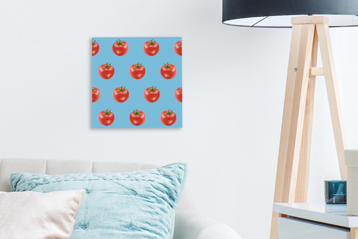 Leinwand Schlafzimmer - St), Wohnzimmer Bilder Tomate (1 Leinwandbild - Blau, für Muster OneMillionCanvasses®