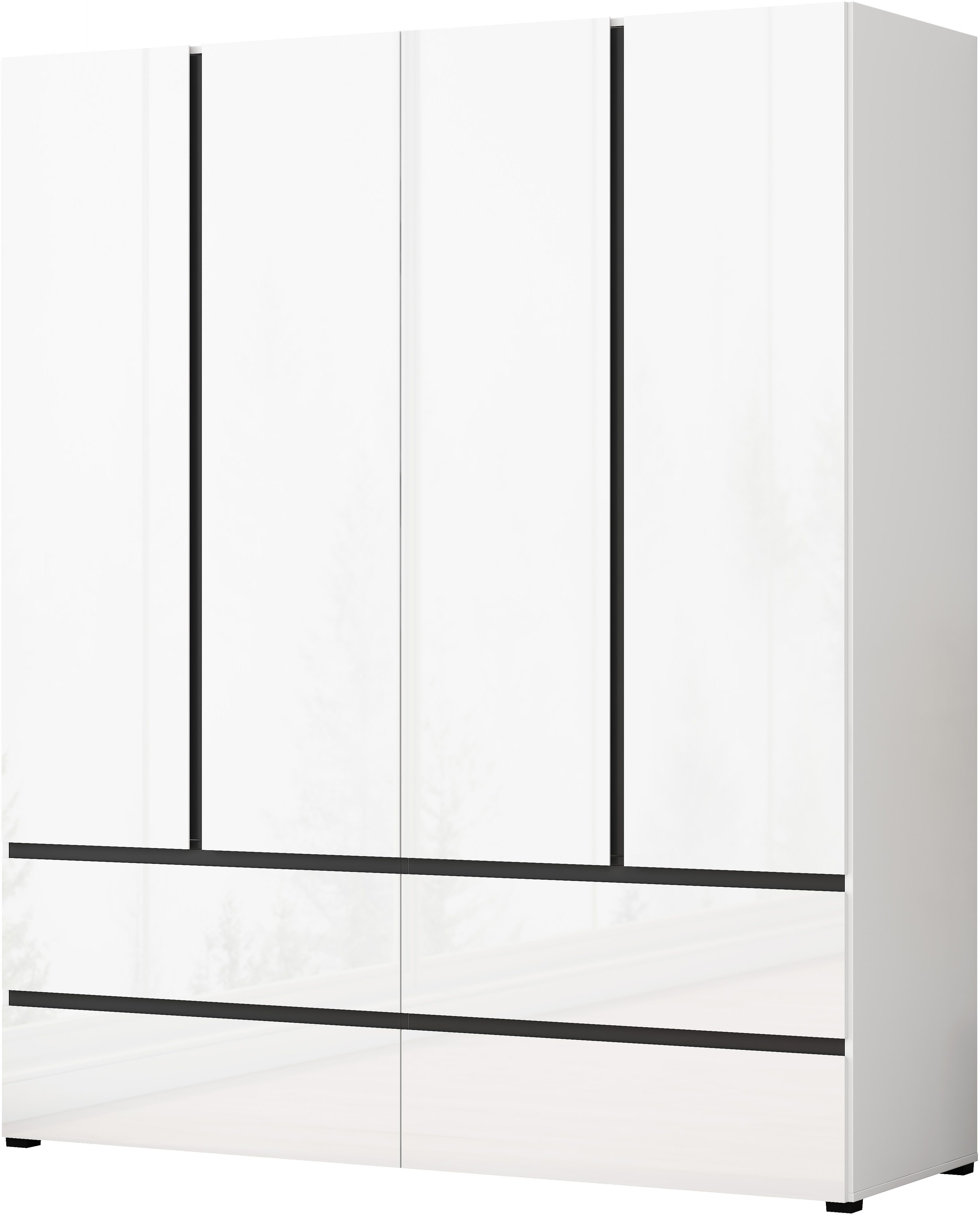 OTTO home Kleiderschrank Kollin Schlafzimmerschrank mit 4 Türen und 4 Schubladen Garderobe (Extra Schrankhöhe von 2,10m für mehr Ordnung und Übersicht) Drehtürenschrank mit perfekter Innenausstattung, hochglanz Fronten